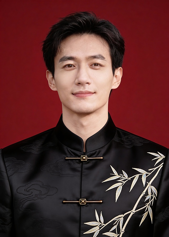 端庄黑色中式西装证件照