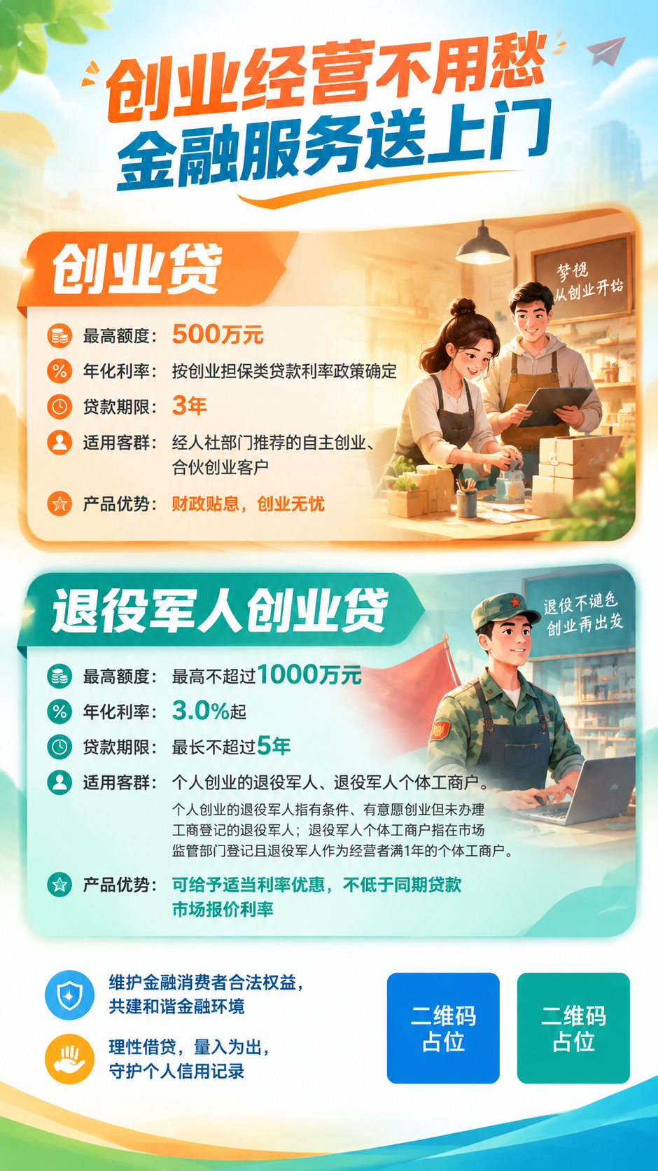 一张竖版9:16的创业金融服务宣传海报，整体风格清新温馨，排版… - 图片创意预览
