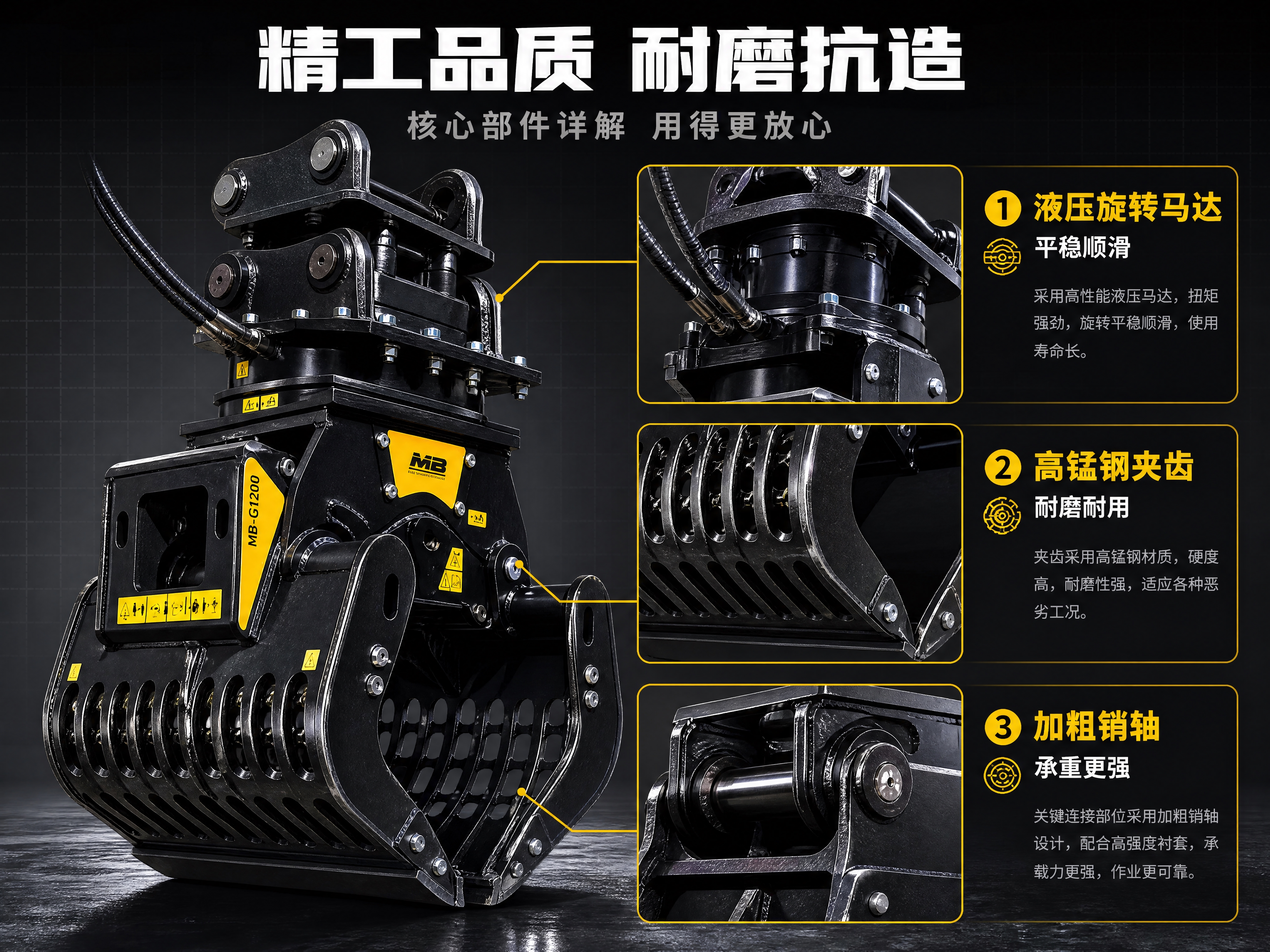 [商品] 使用【图2】挖机方石夹产品；保留黑色主体、黄色MB-… - 图片创意预览