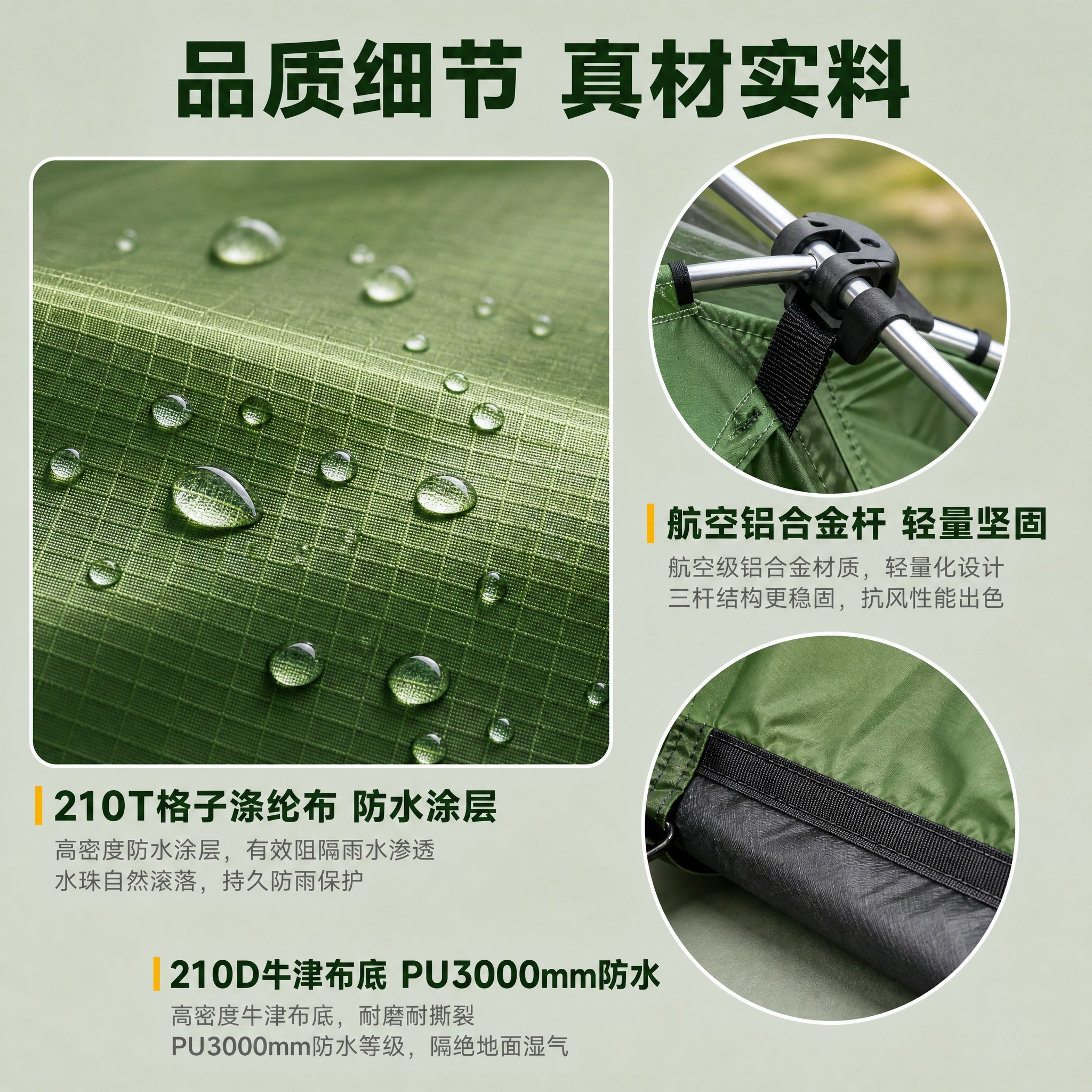 [主图-3] 超轻野外徒步帐篷材质细节品质展示图，局部放大突出… - 图片创意预览