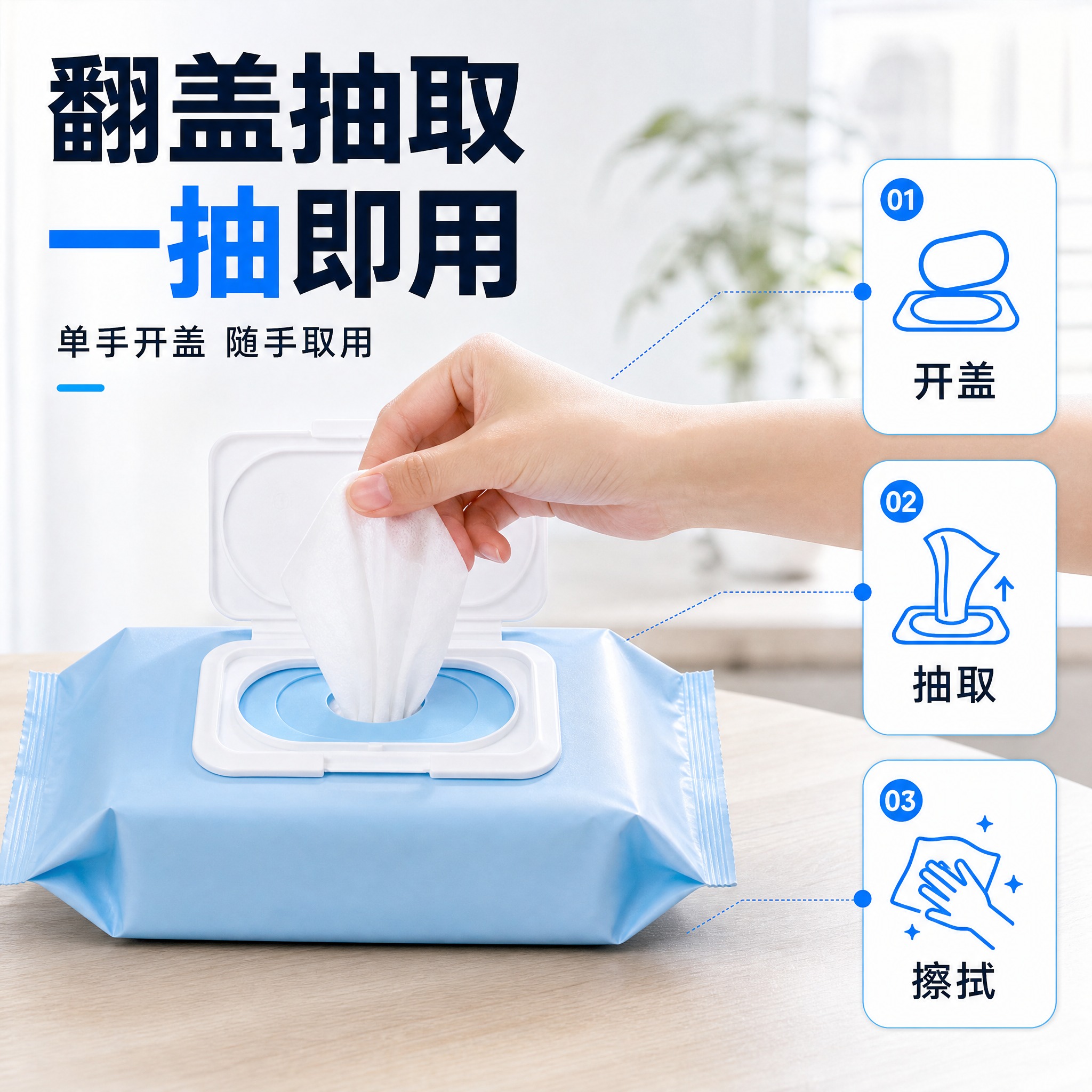 [主图-2] 核心卖点图，唯一任务是围绕"翻盖抽取 一抽即用"… - 图片创意预览