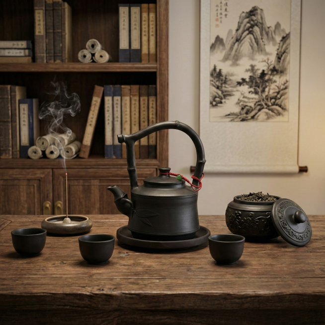 生成3张陶壶的场景图，符合陶壶的使用场景，陶壶的特点预览效果