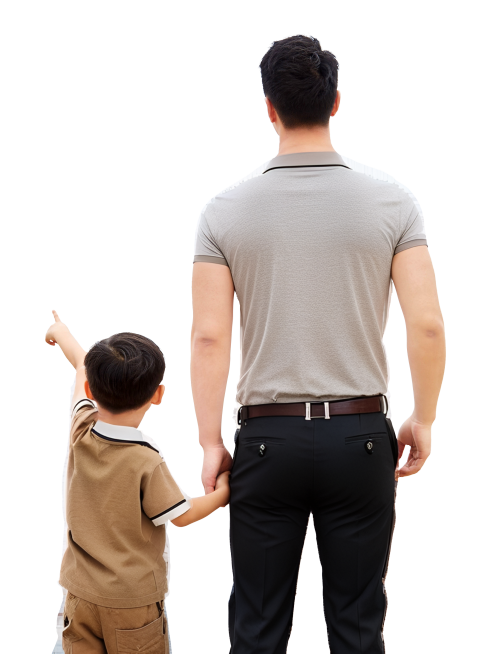 父亲上衣换成带领子的，裤子变成商务黑裤，孩子上衣变成带领子的半袖，裤子咖色预览效果