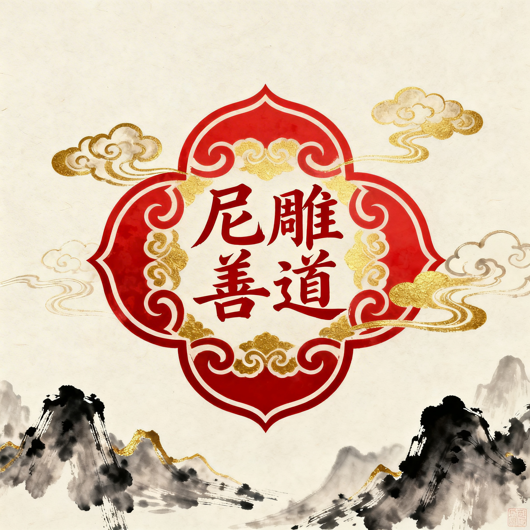 中国风商标设计，包含中国传统绘画元素，带有文字"尼雕善道"，整… - 图片创意预览