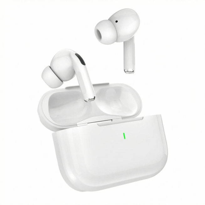 [Main Image 1] White True Wireless Bluetooth Earbuds with charging case open, keep product appearanc预览效果