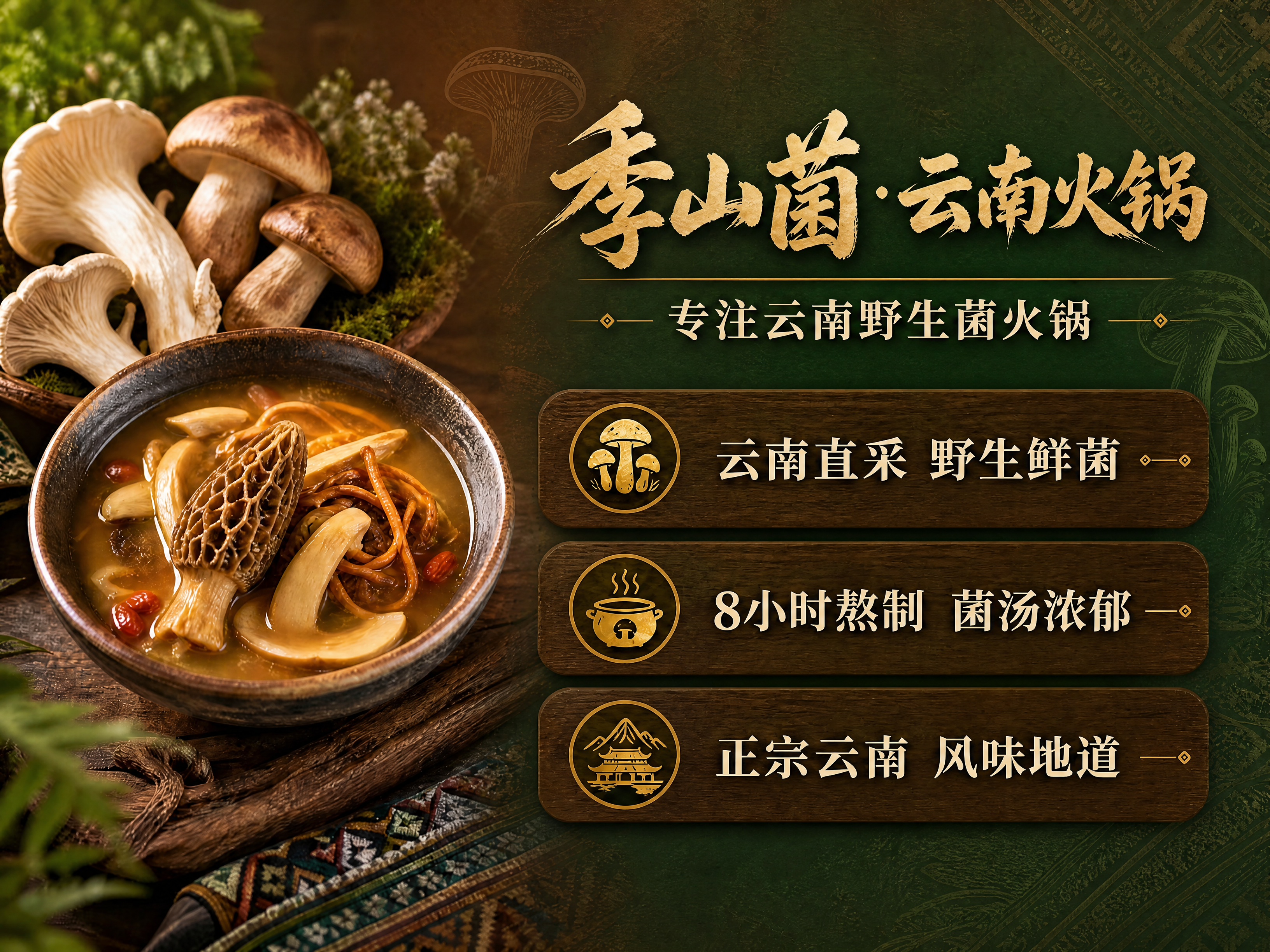 [商品] 使用【图1】季山菌·云南火锅品牌收尾图；保留左侧菌汤… - 图片创意预览