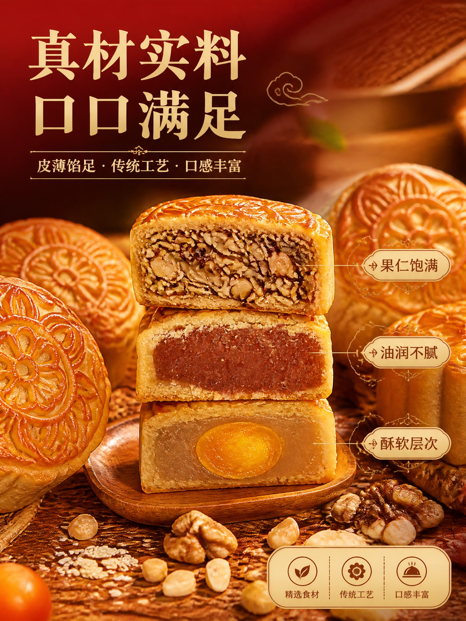 [商品] 使用【图10】月饼实拍图（5款完整月饼+5块切开剖面… - 图片创意预览