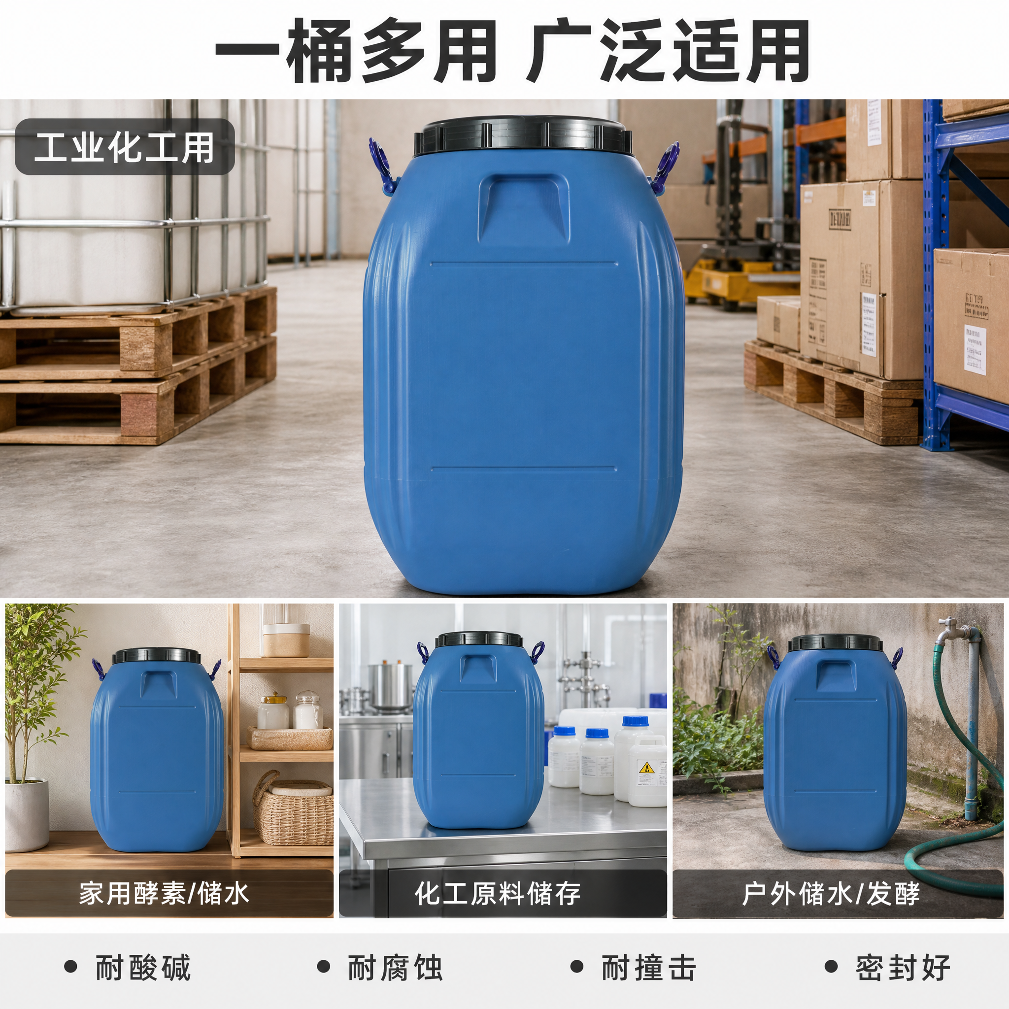 [主图-3] 55L塑料桶多场景适用图 家用酵素工业化工储水多… - 图片创意预览
