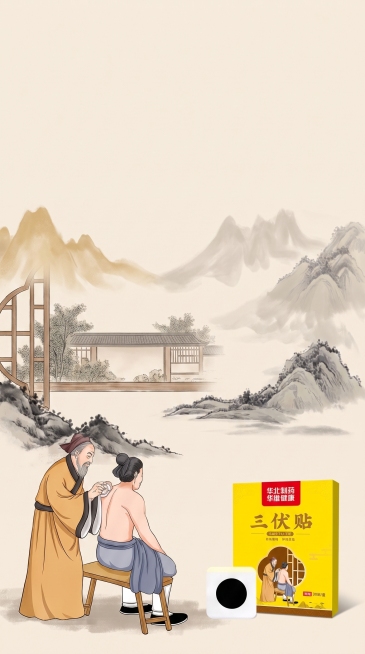去掉原图所有文字，调整构图将人物和产品放在图片下方四分之一处，生成1080*1920的竖式国风中医养生海报，保留原图的浅米色背景和水墨山水元素，保持国风水墨古风风格预览效果
