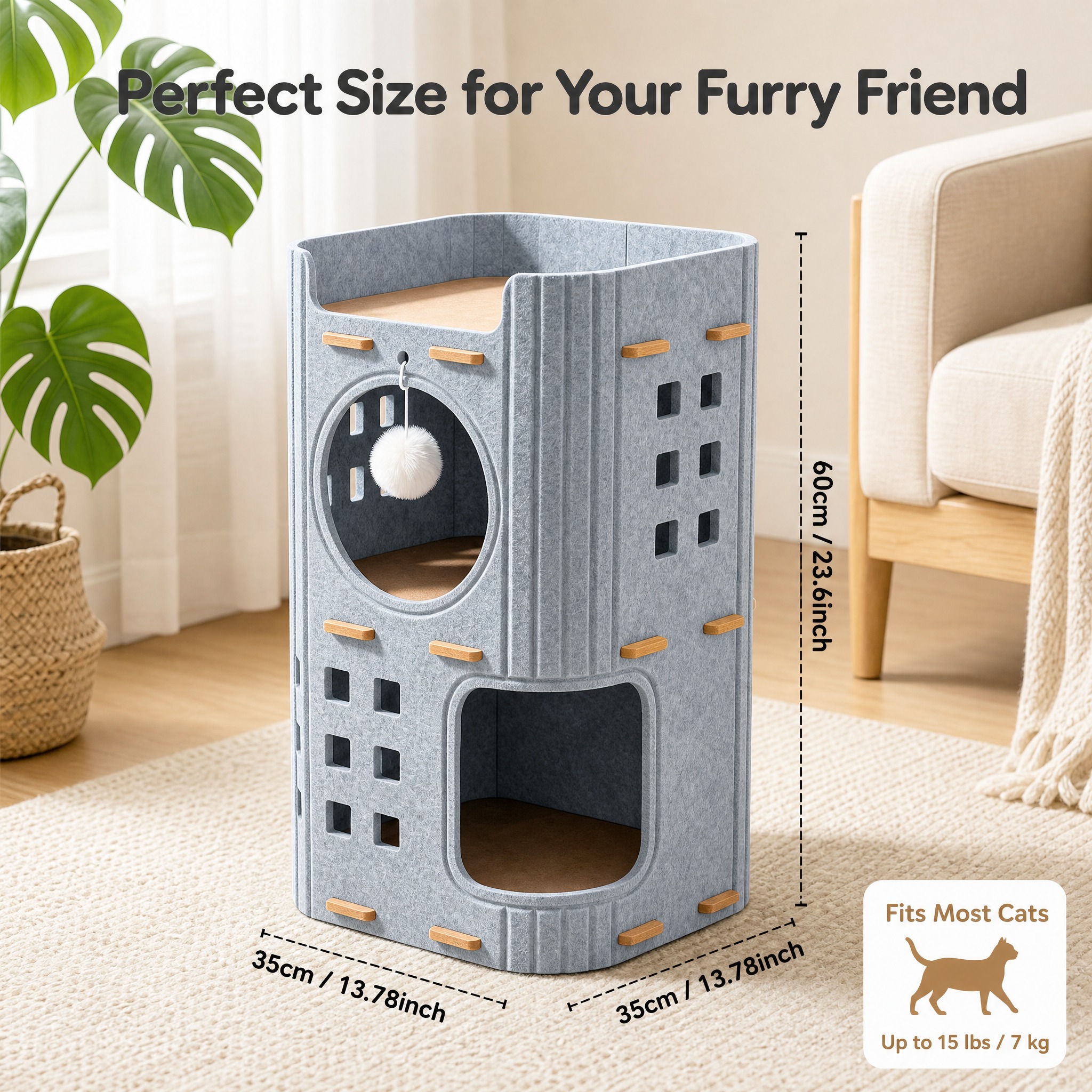 [主图-5重做] 3-Story Felt Cat Cave… - 图片创意预览