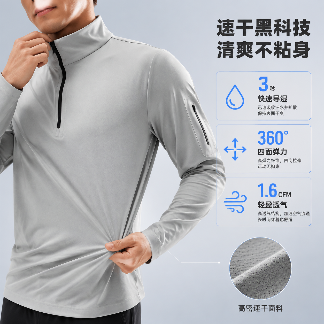 [主图-2] 功能参数展示图，重点讲解速干面料性能与透气弹力参… - 图片创意预览