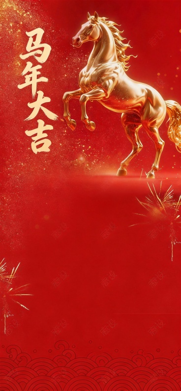 1.马年大吉保留2.背景的底色保留3.金色的马保留。然后其他的牛皮癣去掉预览效果
