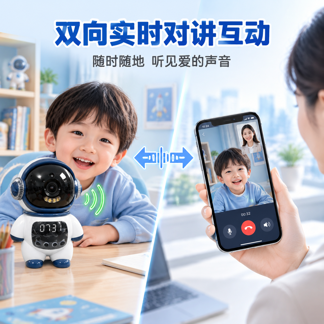 [主图-3] 主题：双向实时对讲互动卖点展示，体现小朋友和在外… - 图片创意预览