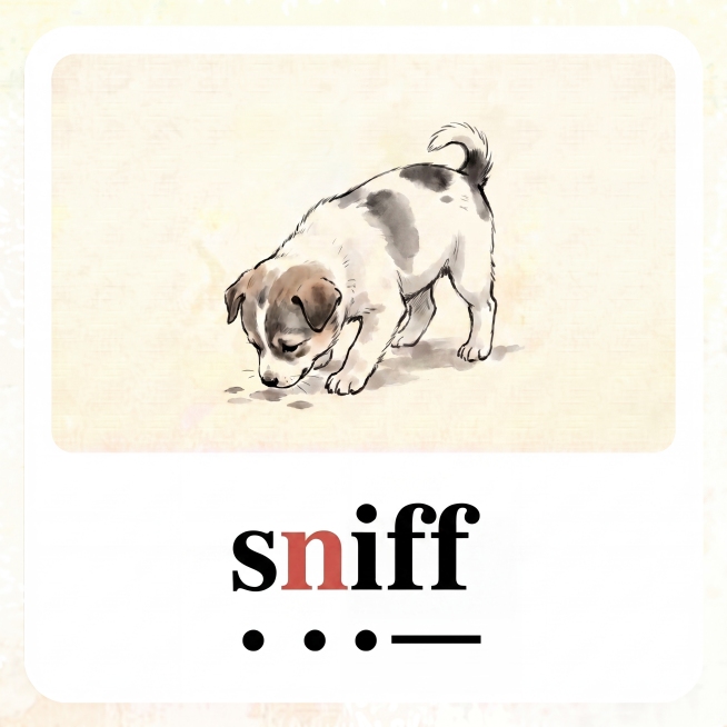 基于 image2（https://dify-grsai.dancf.com/images/3259028c456e40228433a67a7711d6b3.png）模板，生成 'sniff' 单词卡预览效果