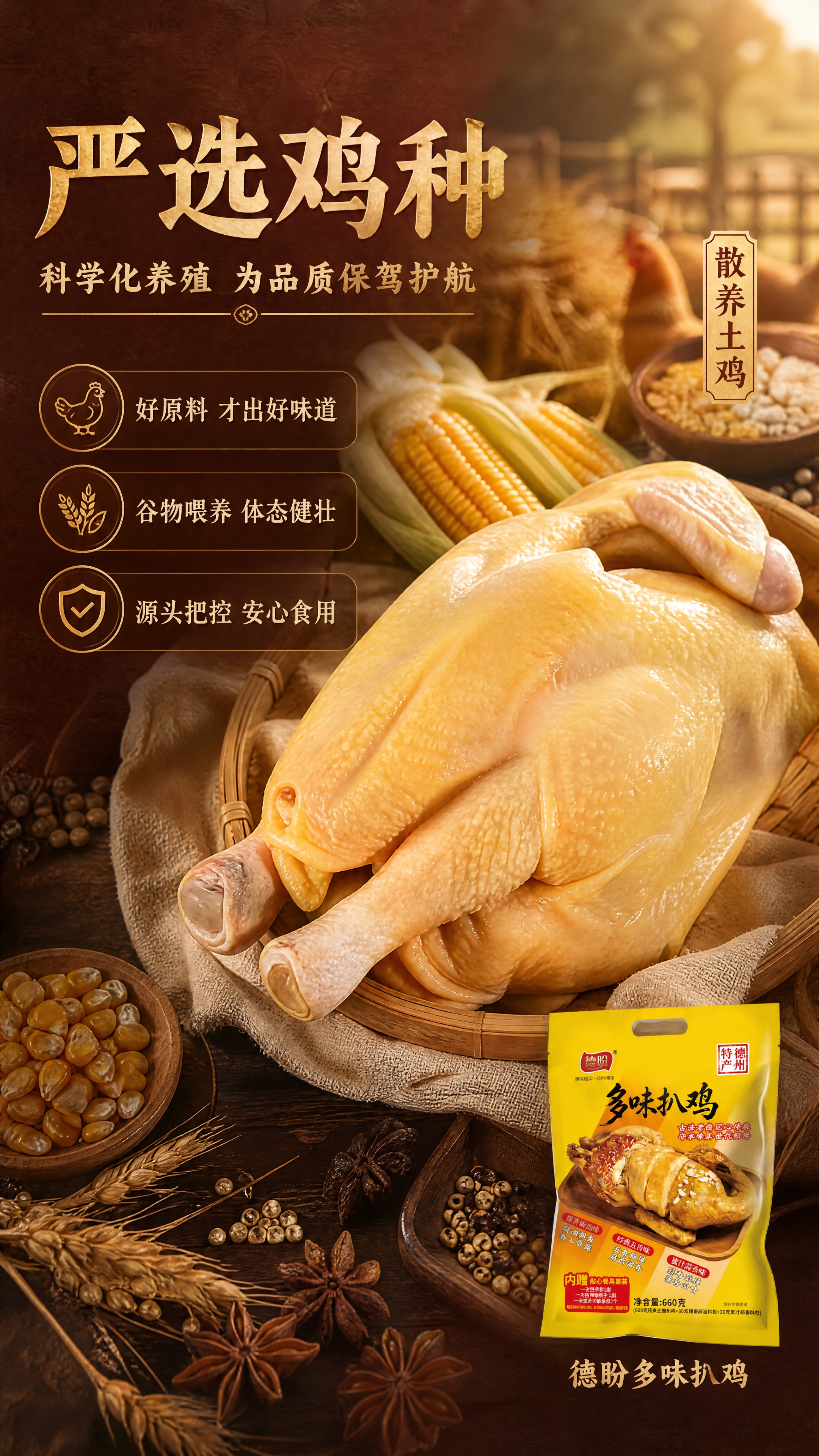 [商品] 使用【图1】德盼多味扒鸡黄色包装袋产品图；保留包装袋… - 图片创意预览