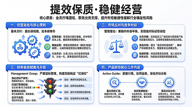 把背景底色改为白色，标题改为提效保质·稳健经营，放大一些