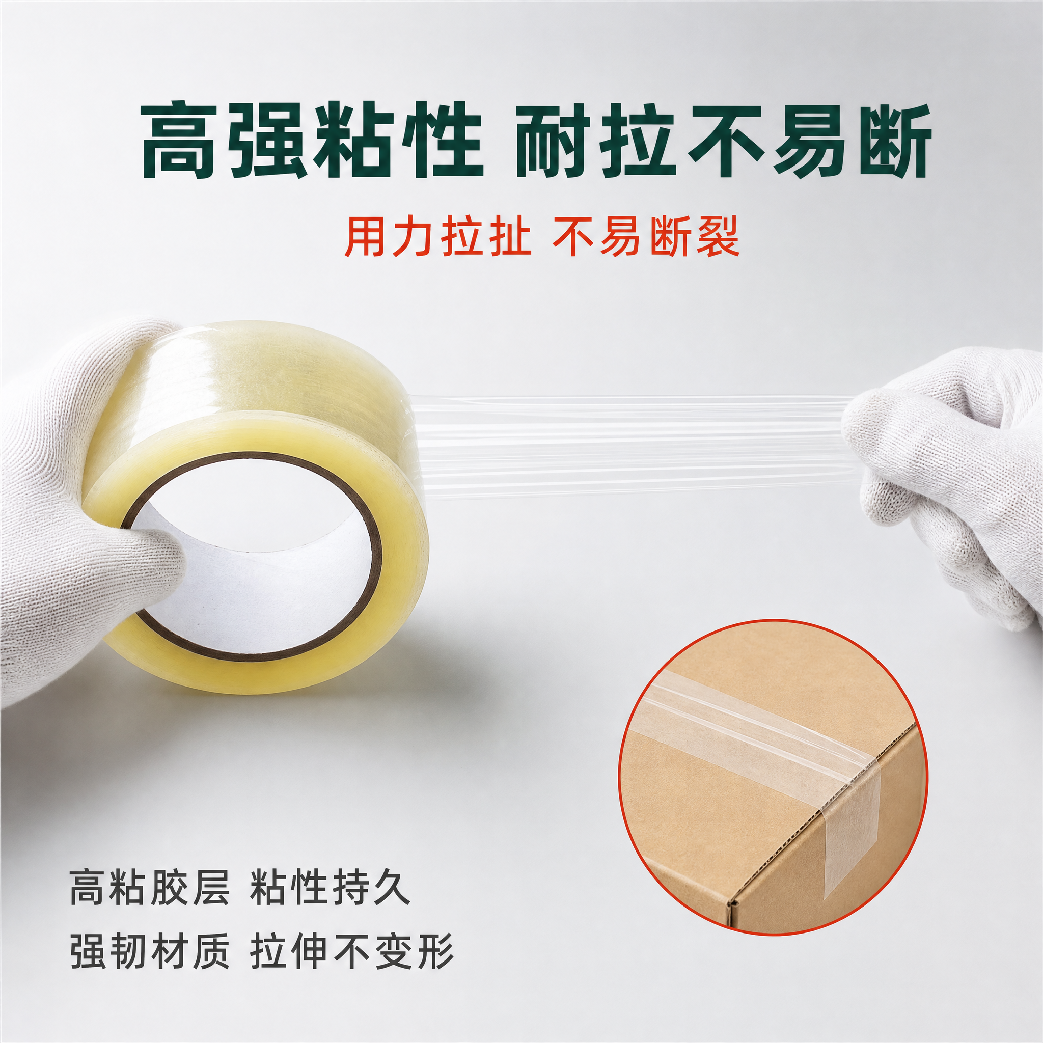 [主图-2] 透明高粘封箱胶带 核心卖点证明 高强粘性与耐拉伸… - 图片创意预览