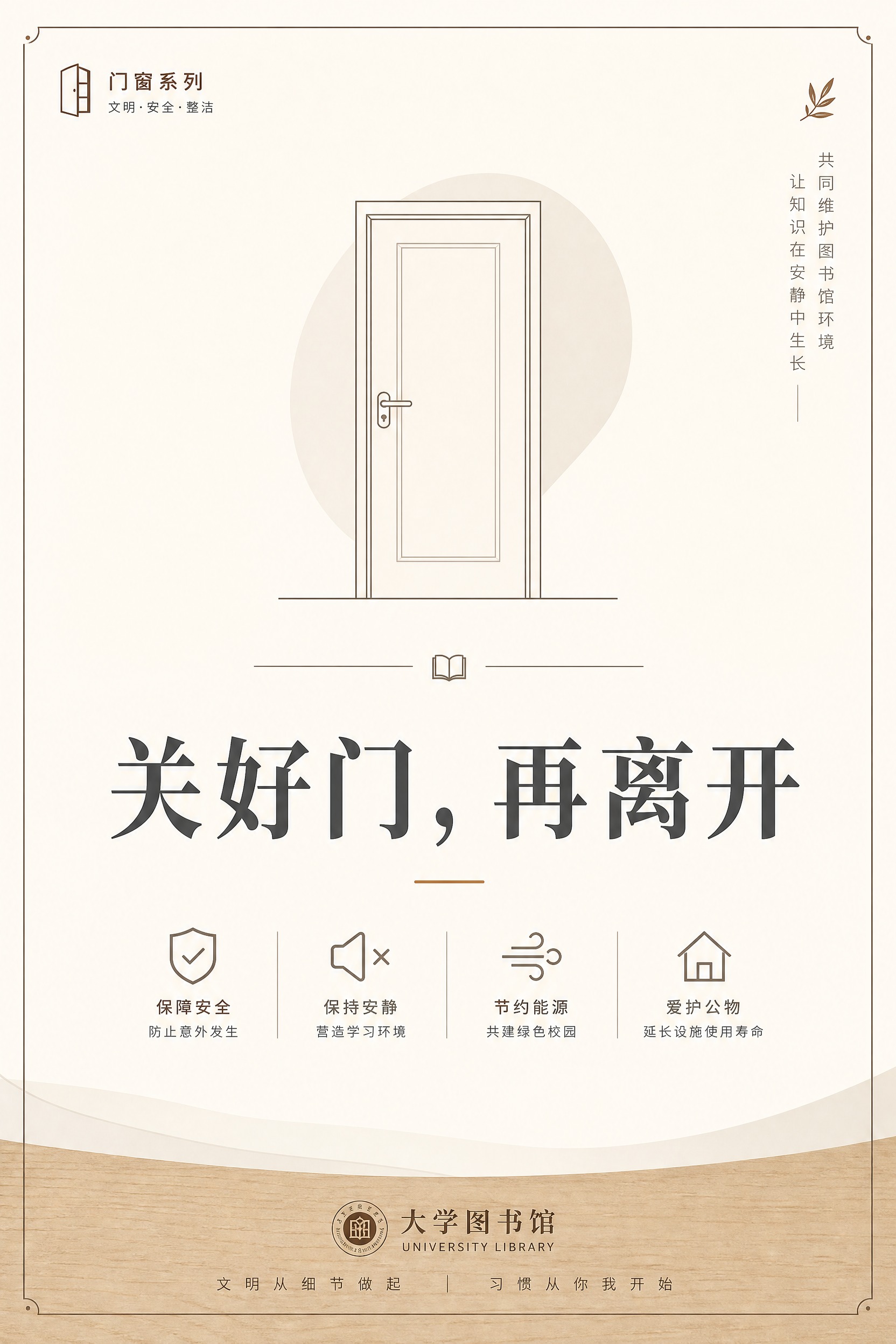 大学图书馆文明提示海报，极简校园公共空间风格，简约清爽克制高级… - 图片创意预览