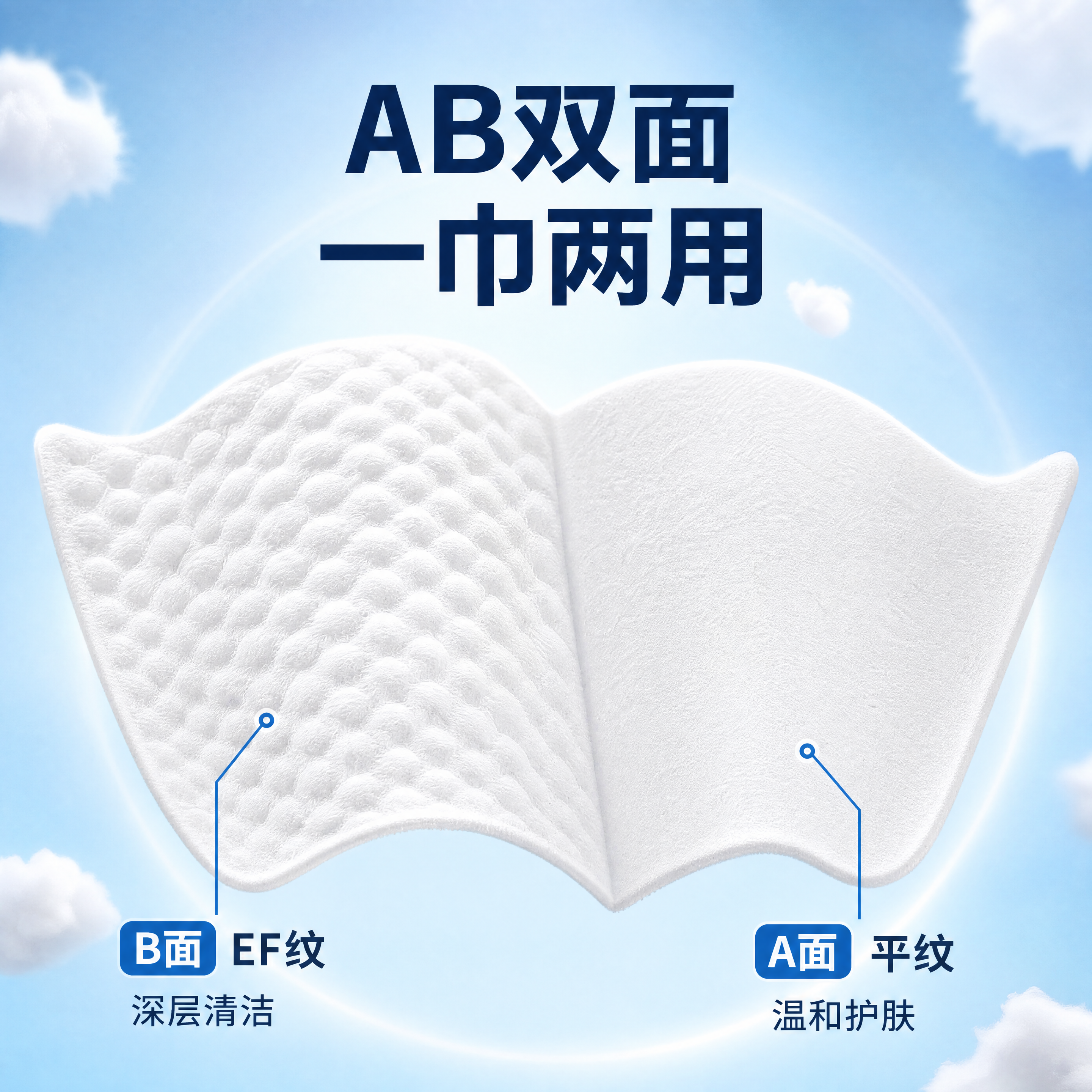 [商品] 使用【图1】AB双面纹路棉柔巾特写；保留A面平纹B面… - 图片创意预览