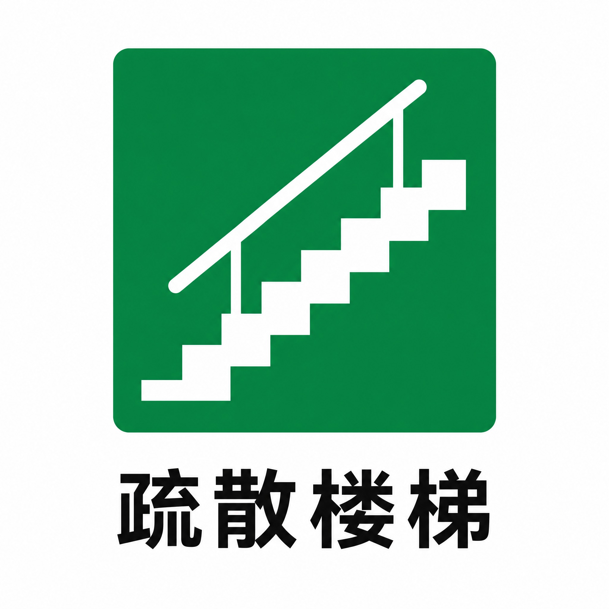 生成疏散平面图中的「疏散楼梯」标识图标：绿色方形背景，内部白色… - 图片创意预览
