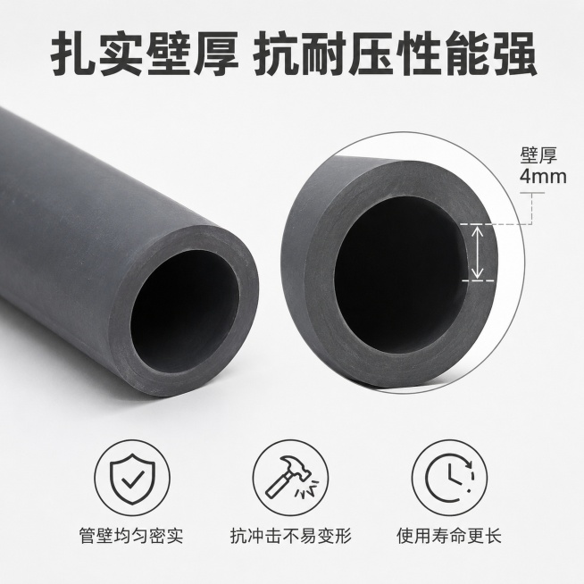 [主图-2] TPE胶管截面结构展示，突出壁厚扎实卖点。[氛围风格] 专业结构展示，清晰直观。[画质] 商业摄影质感、产品结构清晰锐利、画面干净通透。[元素] 左侧为整支胶管主体，右侧放大展示截面结构预览效果