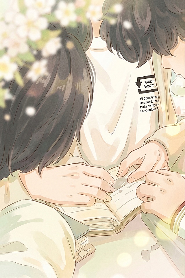 将这张图片漫画化，画风配色和之前的南博密室海报一致，清新春天感，不要写实，细节适当模糊，风格不要可爱低幼，整体氛围明亮柔和，加入春天柔和质感