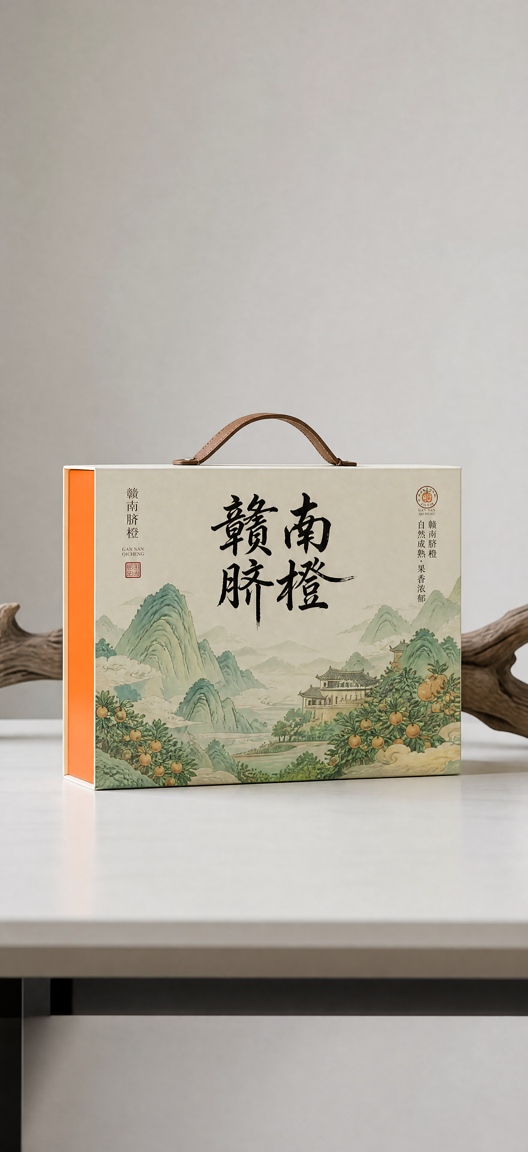 参考图四的礼盒立面角度和摆放方式，生成一个赣南脐橙礼盒的立面效… - 图片创意预览