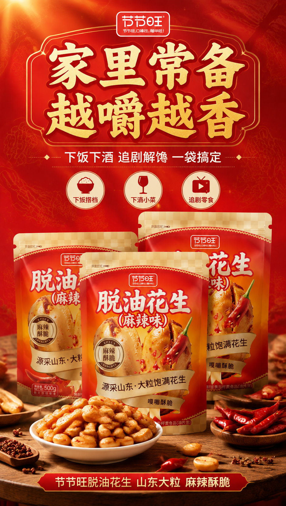 [商品] 使用【图1】节节旺脱油花生（麻辣味）500g袋装；保… - 图片创意预览