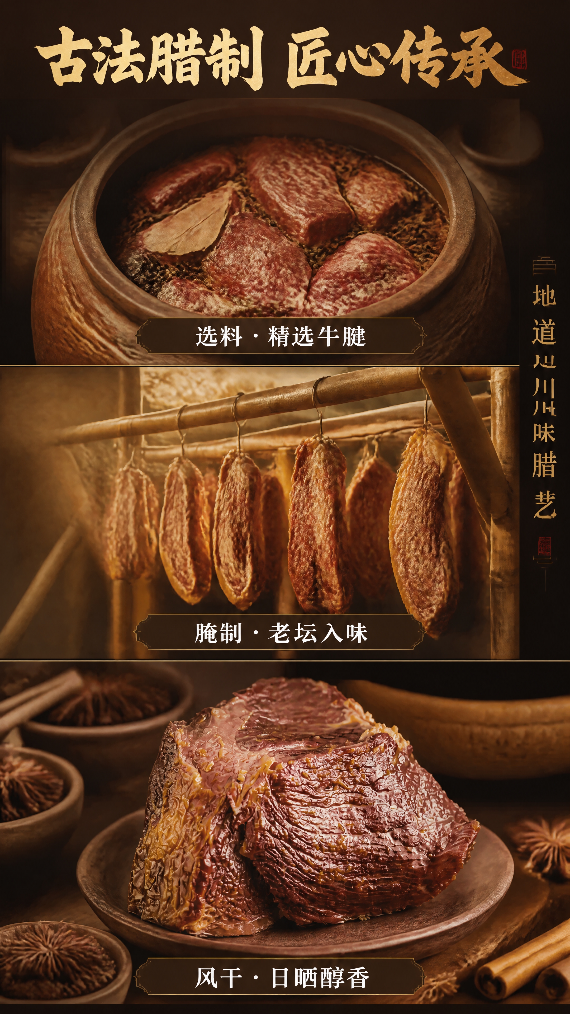 [第3张] 详情页工艺与产地-腊牛腱肉传统腊制工艺展示。本张使… - 图片创意预览