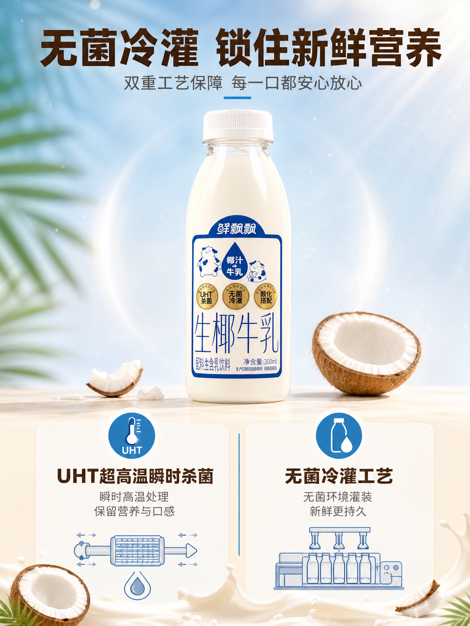 [商品] 使用【图1】鲜飘飘生椰牛乳300ml瓶装；保留透明瓶… - 图片创意预览