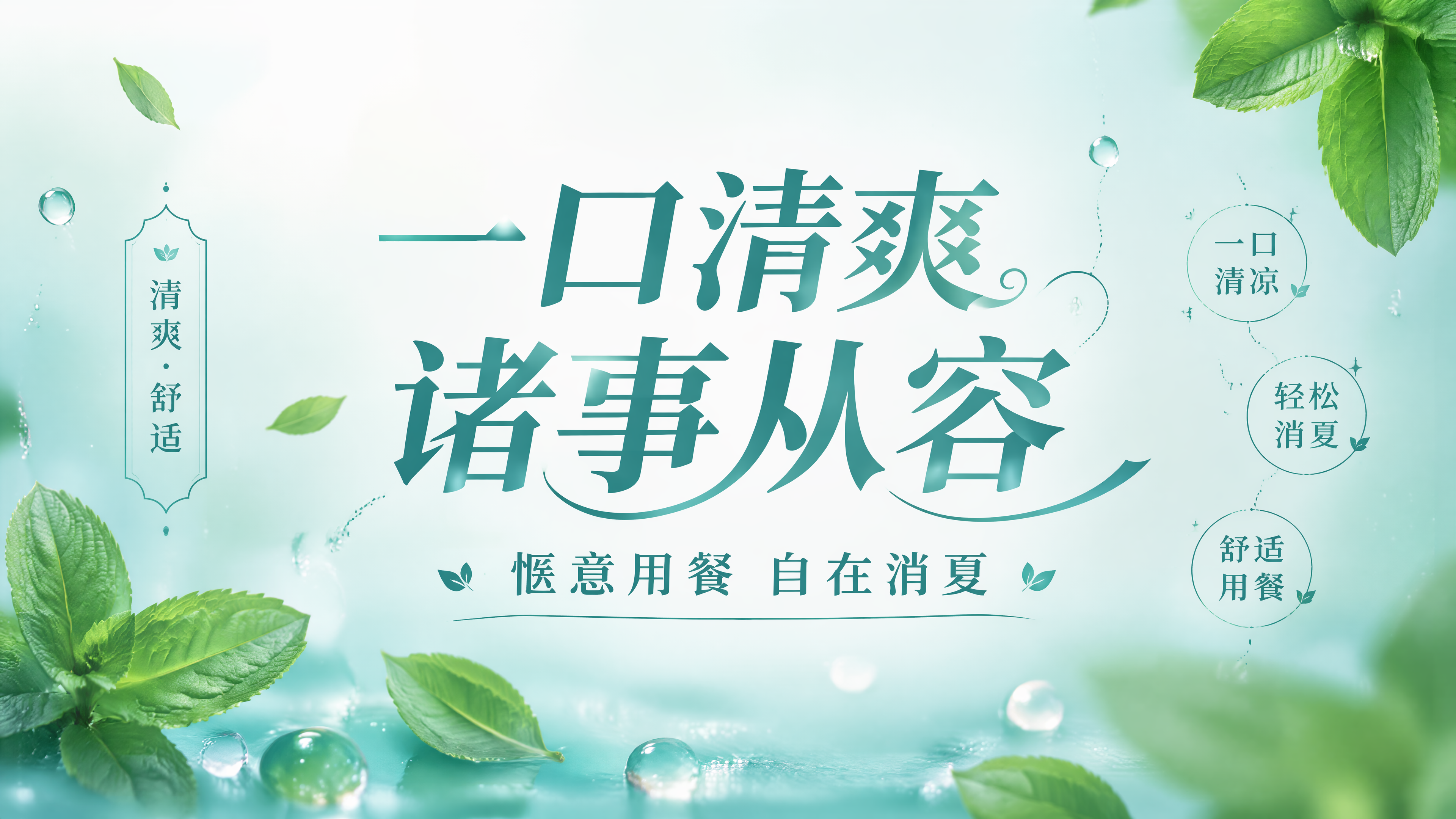 简约清新风格餐饮店宣传海报，整体干净清爽，浅青绿色渐变背景，点… - 图片创意预览