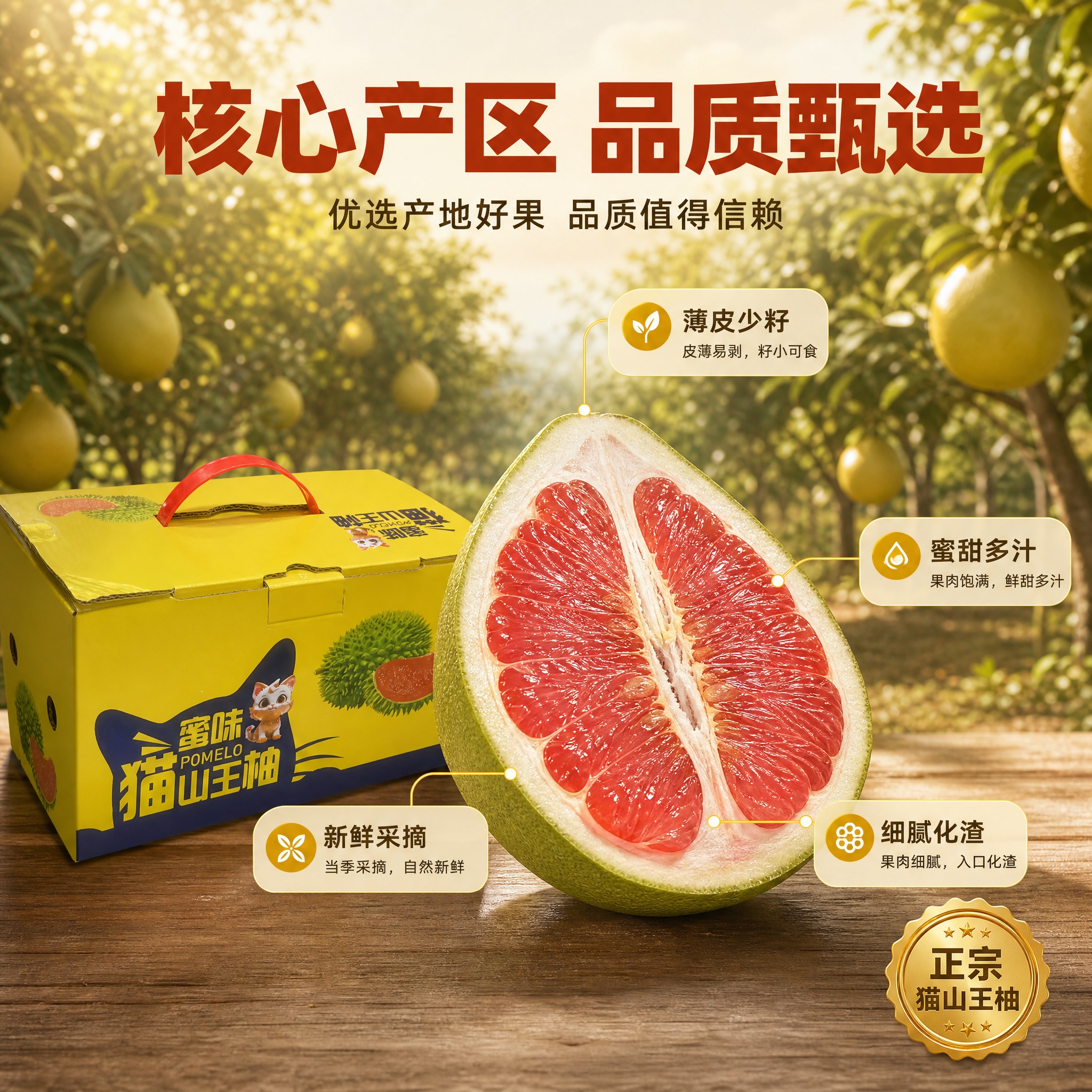 [主图-2] 核心亮点与产地溯源，展示猫山王柚的品质优势与产地… - 图片创意预览