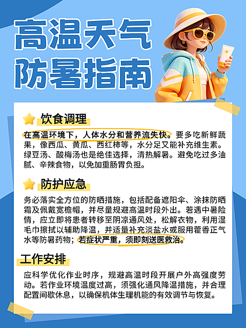 3d卡通高温天气防暑指南知识分享小红书配图