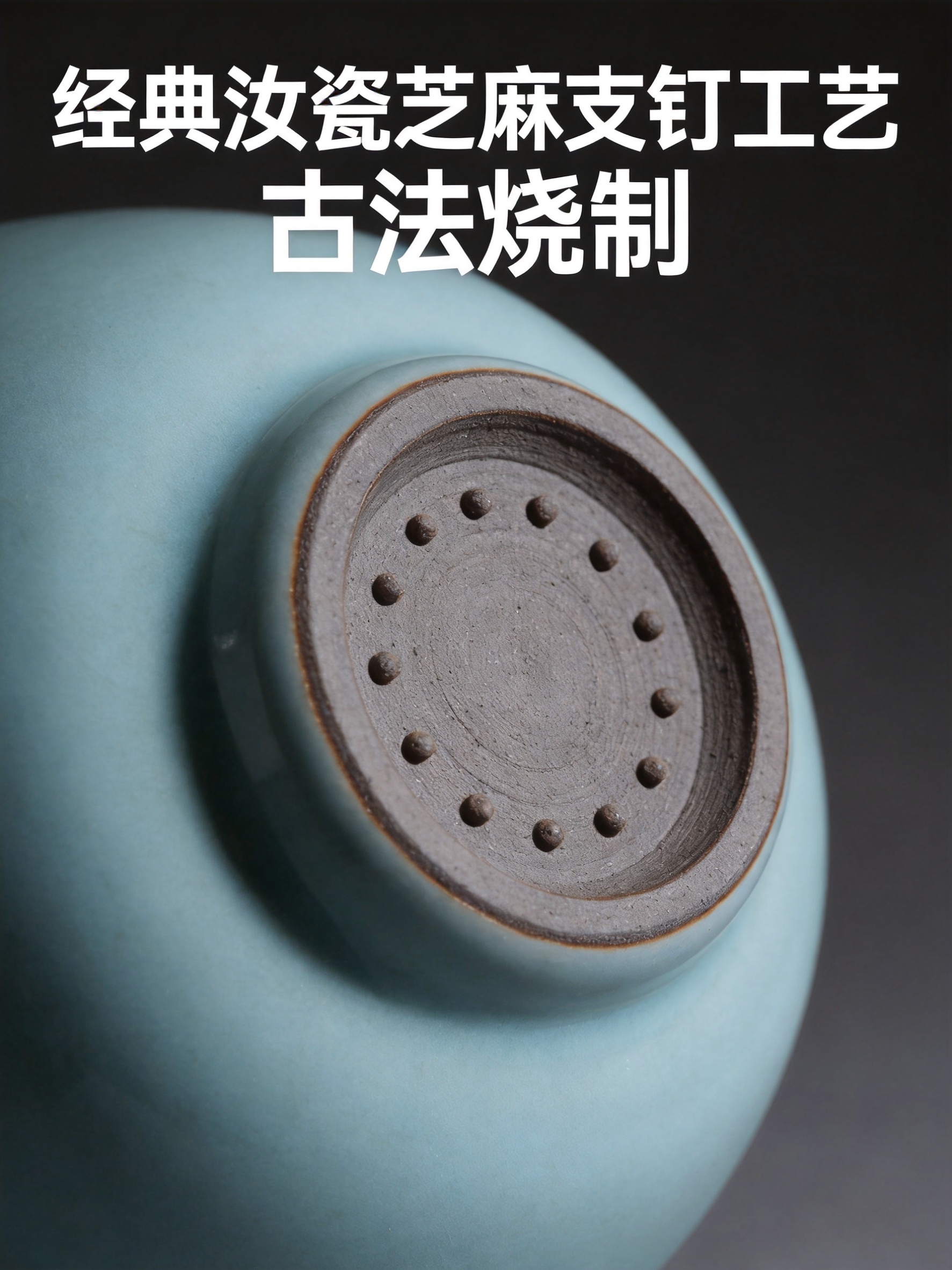 汝瓷杯底支钉特写细节图，750x1000px竖版3:4。倒置茶… - 图片创意预览