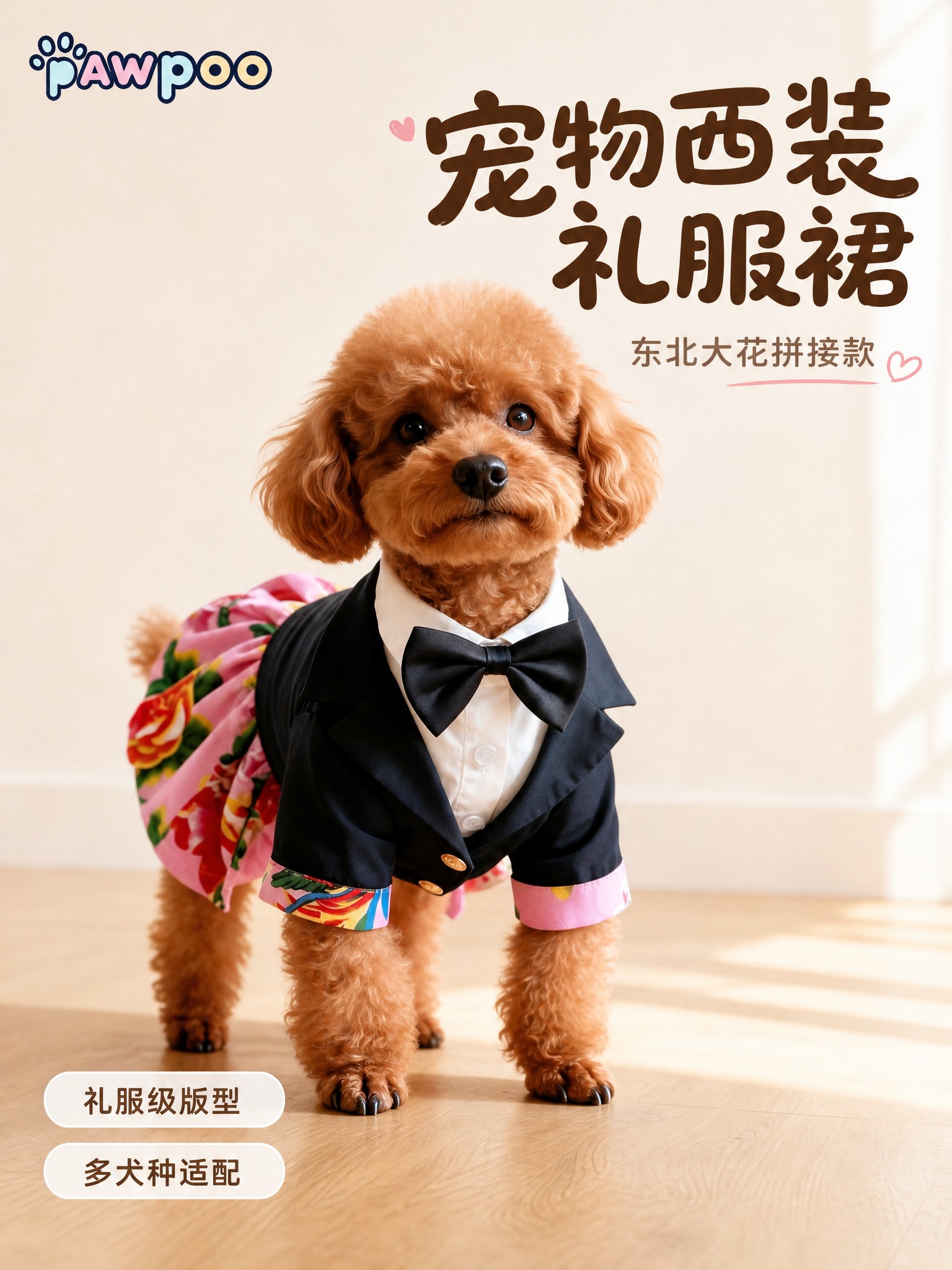 [主图-1] 小红书宠物服装首图，主题为PAWPOO宠物西装礼… - 图片创意预览