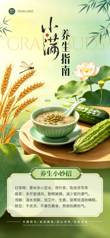 小满养生指南全屏竖版海报预览效果