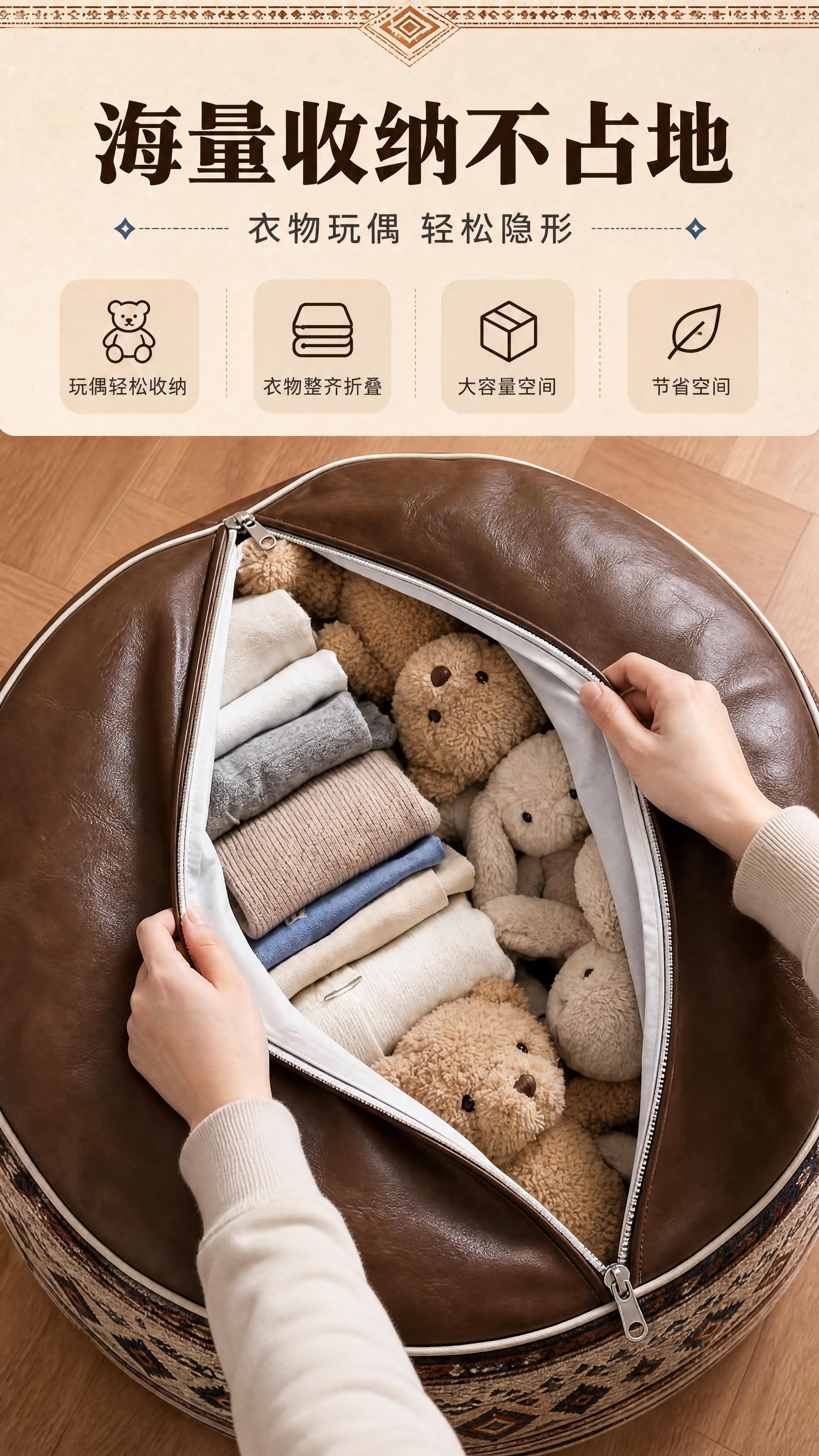 [商品] 使用【图6】收纳功能展示图的坐墩；保留棕色仿皮顶面、… - 图片创意预览
