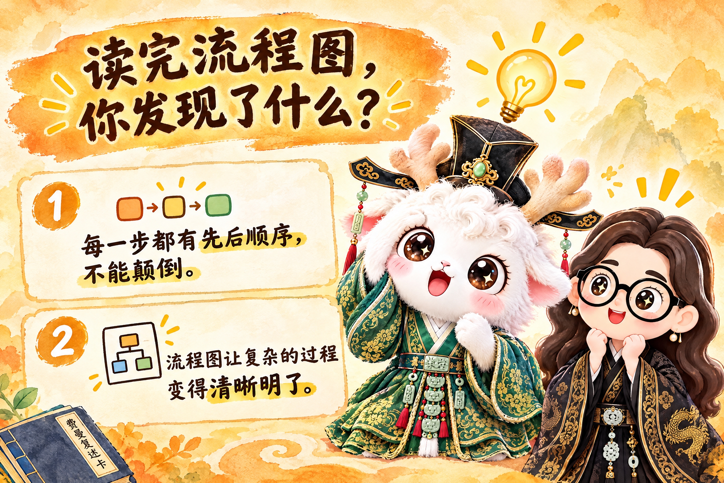 横版6寸比例的知识卡片设计，标题为"读完流程图，你发现了什么？… - 图片创意预览