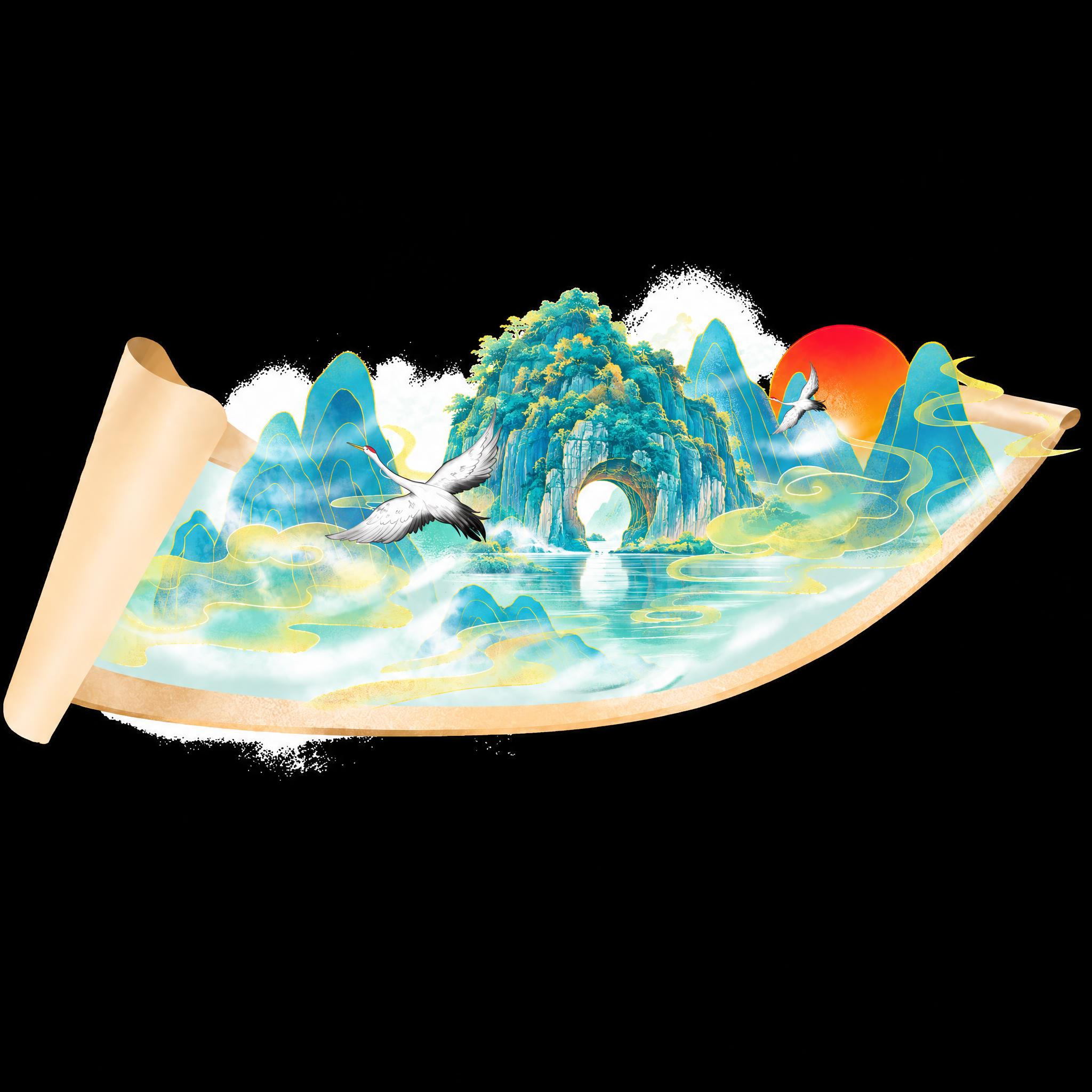 基于参考图进行改图：将画面中央的三层飞檐凉亭替换为桂林象鼻山（… - 图片创意预览