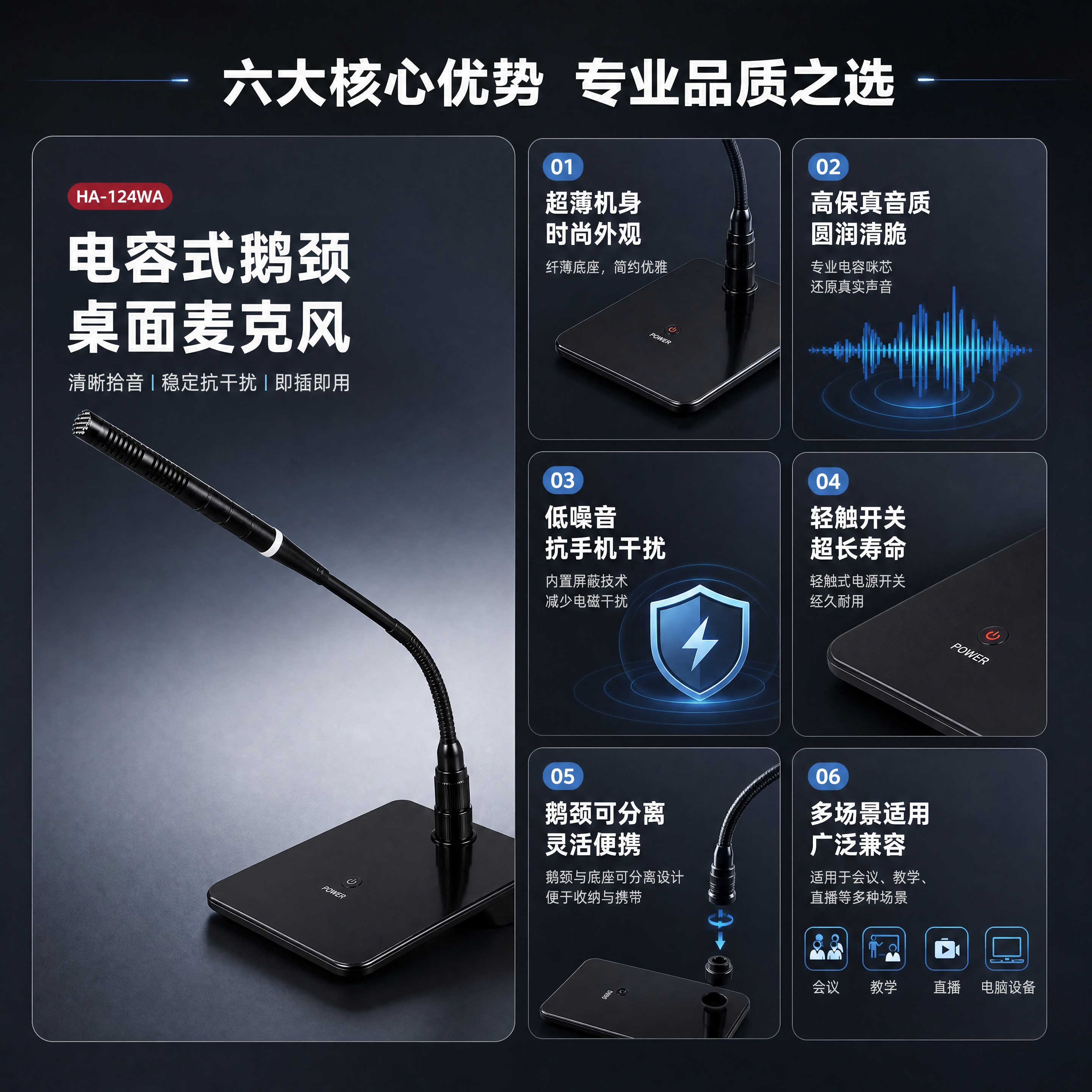 [商品] 使用【图1】黑色电容式鹅颈桌面麦克风HA-124WA… - 图片创意预览