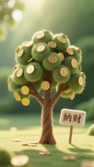 清新自然风格，画面中心是一棵生长极为茂盛的金钱树，它的每一片圆形叶子都幻化成了小小的金币，金币闪烁着柔和的光泽，仿佛在自然光的轻抚下微微晃动。在金钱树的枝干旁边，立着一个小巧精致的牌子，牌子上用古朴的预览效果