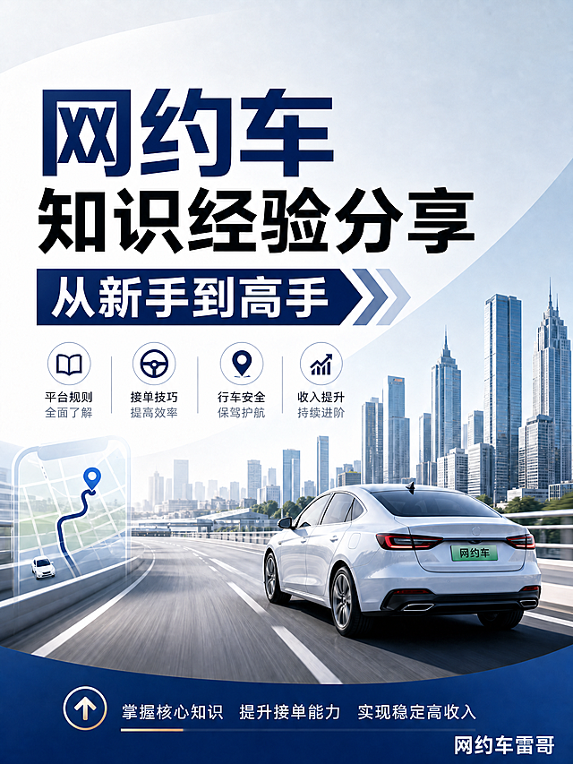 在现有图片右下角空白位置添加清晰的文字“网约车雷哥”，保持原有画面风格和其他内容不变