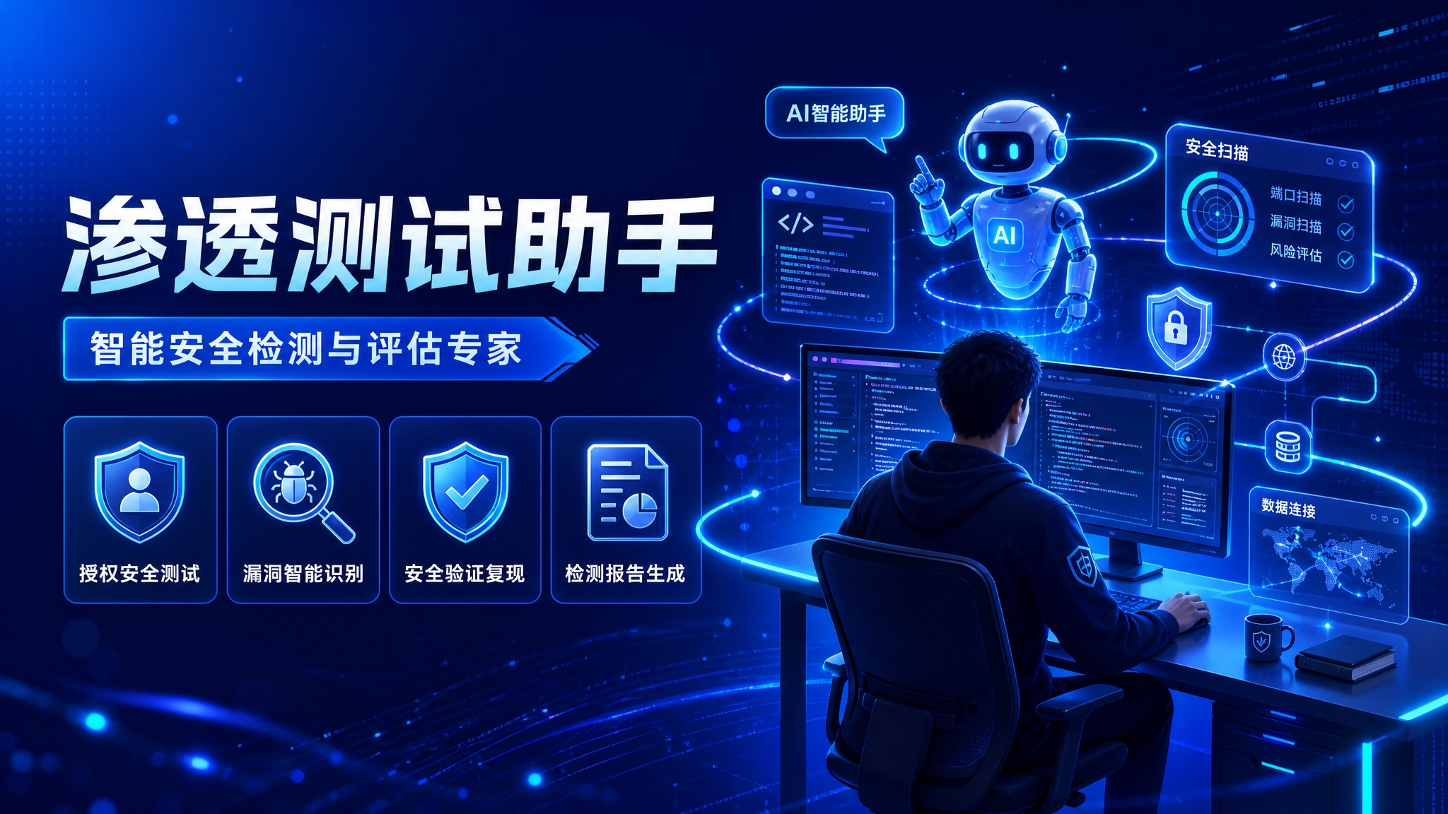 AI工具介绍封面图，参考图的深蓝科技风格和左右布局。左侧上方主… - 图片创意预览