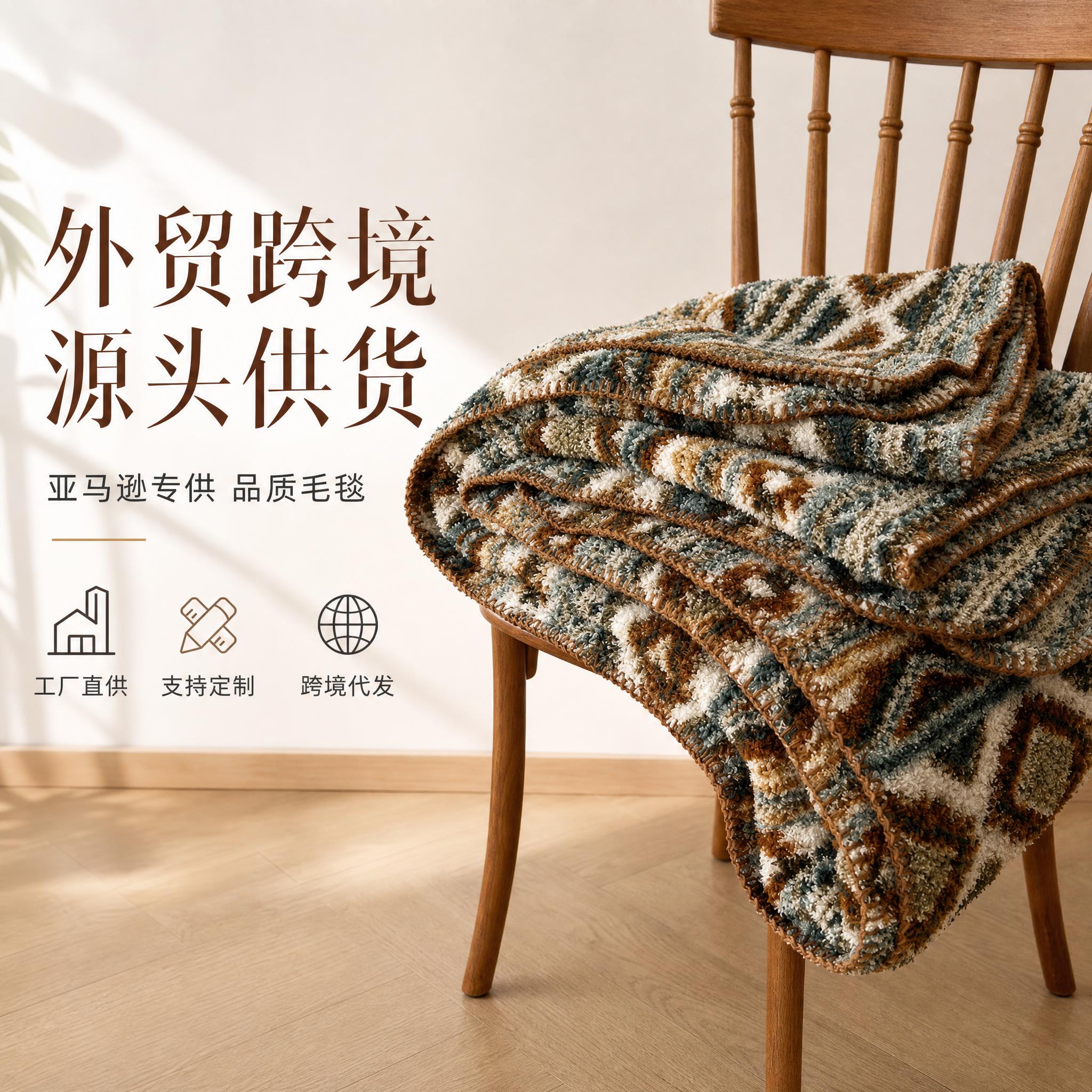 [单张主图] 复古几何图案毛绒毯 1688平台B端外贸供货主图… - 图片创意预览