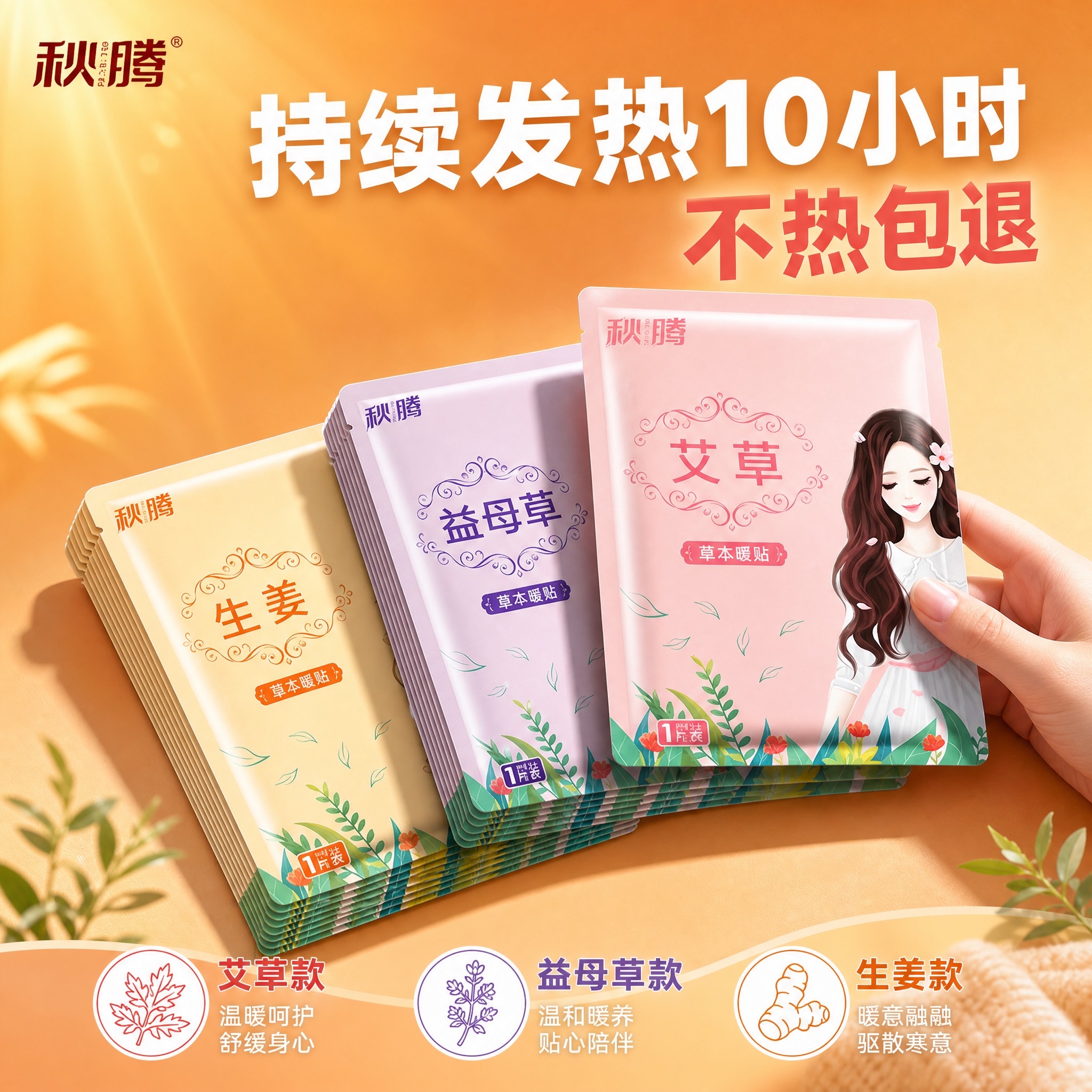 [主图-1] 首图 产品识别与购买欲 展示秋腾草本暖贴多款式组… - 图片创意预览