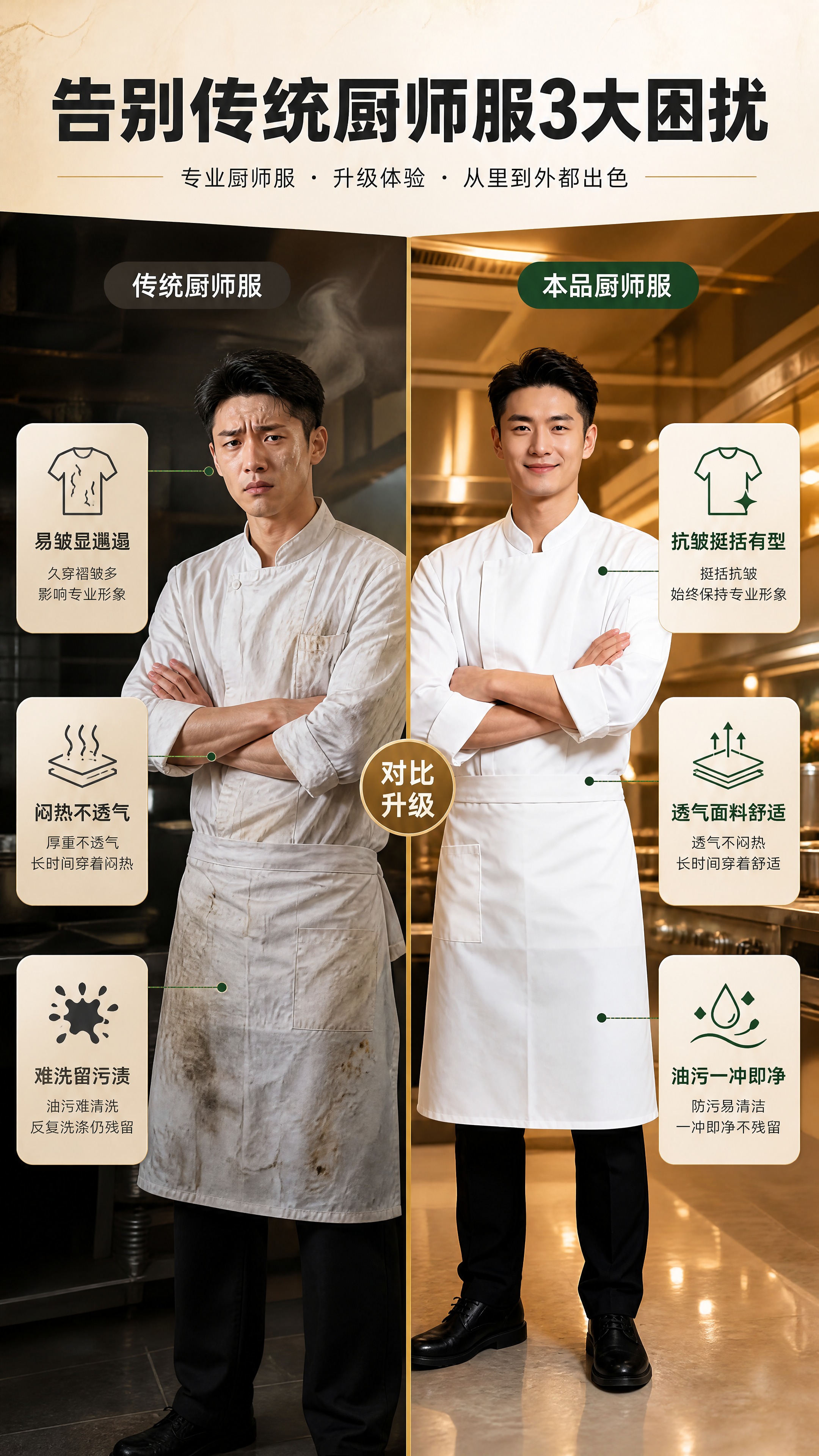 [商品] 使用【图1】白色厨师服；保留立领、暗扣、白色面料、整… - 图片创意预览