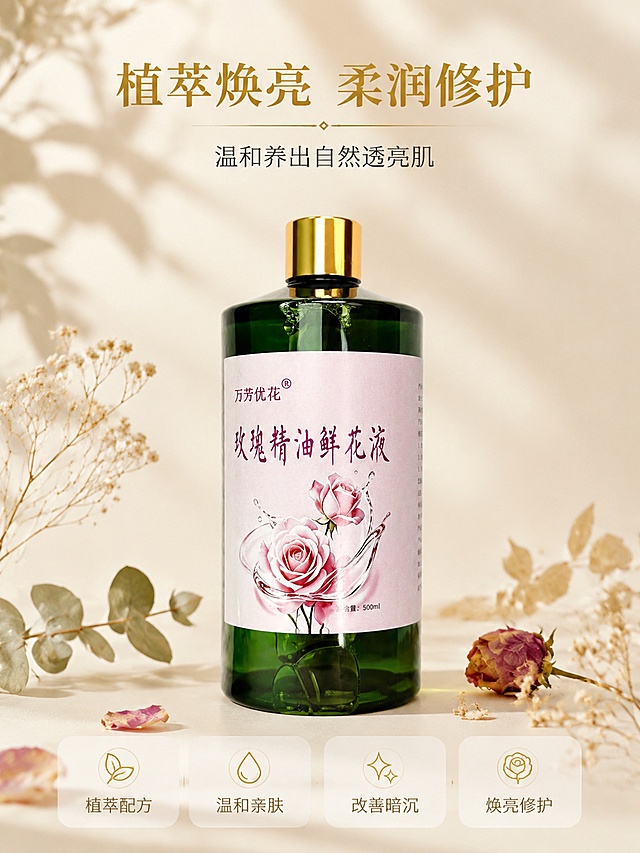 详情页总规划｜平台/语种/品类：国内电商平台/简体中文/护肤面霜｜全局视觉系统：背景底色HEX：#F5F2EC（低饱和米杏色渐变叠加柔焦植影纹理）；主色：米白色（来自包装标签，占比60%），辅色：哑光金色（来自瓶盖，占比30%），点缀色：低饱和草木绿（来自植萃元素，占比10%）；画风：植系简约轻奢；光影：柔和自然光漫射，无硬阴影；渲染：写实商品+轻拟态元素；标题字形：简约优雅衬线字体，正文字形：无衬线字体；标题呈现：左对齐或头部居中，字色为哑光金、深灰棕2种；圆角卡/标签/icon：半透明白色圆角卡、哑光金胶囊标签、草木绿极简植系icon；留白：四边留10%安全留白，模块间自然过渡无硬分割；层级：商品主体>核心标题>辅助信息>背景元素；文字安全区：距四边≥8%画布宽度｜合规边界：不得编造产品具体成分、具体功效验证依据、规格参数、适用肤质、使用注意事项，不可夸大功效，不得宣传医疗功效、疾病治疗、药品暗示、永久效果、绝对化表述，符合护肤品相关宣传合规要求
【首屏主视觉】｜实际图位类型：商品全貌展示图｜核心视觉：AURORA BOTANICS焕亮修护面霜完整包装置于画面中心，四周散落零星干燥植草装饰｜背景/风格：米杏色渐变背景叠加柔焦叶片投影，自然植系轻奢感｜画面策略：上下结构，主体占画面60%位于中心；标题区顶部居中，核心卖点以4个半透明圆角小卡整齐排列于画面底部；阅读动线从上到下依次为标题→商品主体→卖点；四边留10%安全区；背景植影自然铺满无空边｜人物/道具建议：无人物，搭配少量与植萃配方相关的干燥草本作为装饰｜平台规则：突出品牌质感与商品全貌，利益前置｜图位文案：主标题：植萃焕亮 柔润修护；副标题：温和养出自然透亮肌；卖点标签：植萃配方、温和亲肤、改善暗沉、焕亮修护｜产品角度/景别：平视包装全貌，中景｜比例建议：3:4，适配国内电商主图展示尺寸，兼顾信息完整性与视觉舒适度｜协同要求：包装的磨砂玻璃、哑光金盖细节还原真实，与全局视觉配色统一
【功能卖点图1】｜实际图位类型：核心功能特写图｜核心视觉：面霜膏体被手指轻挖取的特写，周围环绕半透明水润光泽圈｜背景/风格：米杏色渐变背景叠加细碎水波纹理，清透温和感｜画面策略：左右结构，主体占画面55%位于左侧；标题区顶部左对齐，3个功能卖点以哑光金胶囊标签分布在右侧空白处；阅读动线从左到右依次为标题→膏体特写→功能卖点；四边留10%安全区；背景水波纹自然铺满无空边｜人物/道具建议：仅展示干净的取膏手部局部，无额外道具｜平台规则：功能展示可视化，不夸大表述｜图位文案：主标题：润养焕亮 击退暗沉；副标题：温和改善肤色不均；卖点标签：焕亮肤色、改善暗沉、润养肌底｜产品角度/景别：俯视膏体取用量特写，近景｜比例建议：3:4，清晰展示膏体状态与功能关联｜协同要求：避免与首屏同角度，膏体质地还原真实，光泽自然不夸张
【功能卖点图2】｜实际图位类型：第二功能展示图｜核心视觉：少量面霜在手背被轻轻推开的特写，呈现轻薄好吸收的状态｜背景/风格：米杏色渐变背景叠加柔焦丝绸纹理，亲肤舒适感｜画面策略：上下结构，主体占画面50%位于中心偏下；标题区顶部居中，肤感相关卖点以半透明圆角小卡排列在画面底部；阅读动线从上到下依次为标题→推开的膏体→卖点；四边留10%安全区；背景丝绸纹理自然铺满无空边｜人物/道具建议：仅展示干净的手背局部，无额外道具｜平台规则：突出使用体验，不编造功效依据｜图位文案：主标题：轻薄好推 温和修护；副标题：日常护肤无负担；卖点标签：质地轻薄、易吸收、不黏腻｜产品角度/景别：平视手背涂抹特写，近景｜比例建议：3:4，清晰展示涂抹后的肤感状态｜协同要求：避免与功能卖点图1同角度同文字位置，肤感呈现真实
【模特展示图】｜实际图位类型：生活化使用场景图｜核心视觉：面带自然透亮好状态的模特，手持面霜罐置于脸颊旁，动作放松自然｜背景/风格：米杏色渐变背景叠加窗边柔焦光影，日常居家护肤感｜画面策略：左右结构，模特主体占画面60%位于右侧；标题区顶部左对齐在左侧干净留白区域；阅读动线从左到右依次为标题→模特→面霜；四边留10%安全区；背景光影自然铺满无空边｜人物/道具建议：模特皮肤状态自然无过度磨皮，动作是手持面霜轻靠脸颊，无夸张表情｜平台规则：场景真实生活化，突出使用氛围｜图位文案：主标题：日常护肤 一步焕亮；副标题：养成透亮好气色｜产品角度/景别：中景，模特半身+手持完整面霜｜比例建议：9:16，适配短视频平台种草展示，场景感更强｜协同要求：模特状态自然，面霜包装展示清晰，与全局风格统一
【商品成分图】｜实际图位类型：配方概念展示图｜核心视觉：多个半透明成分球体悬浮于画面中，球体内含模糊植萃叶片、花朵元素，球体旁配短标签｜背景/风格：米杏色渐变背景叠加朦胧水雾感，植系纯净感｜画面策略：居中发散结构，成分球体占画面60%均匀分布在中心区域；标题区顶部居中，短标签紧邻对应成分球体；阅读动线从上到下依次为标题→成分球体→对应标签；四边留10%安全区；背景水雾自然铺满无空边｜人物/道具建议：无人物，以植萃元素作为球体内部视觉内容｜平台规则：不编造具体成分名、浓度、专利等信息，仅展示植萃配方概念｜图位文案：主标题：植萃配方 温和亲肤；副标题：自然植萃呵护肌肤；标签：天然植萃、温和低刺激｜产品角度/景别：无产品实体，成分概念全景｜比例建议：3:4，清晰呈现配方概念逻辑｜协同要求：不出现具体成分名称，视觉风格纯净符合植系定位
【商品细节图】｜实际图位类型：质地细节展示图｜核心视觉：少量面霜置于磨砂玻璃罐口，呈现丰润细腻的膏体质地，罐身半露｜背景/风格：米杏色渐变背景叠加柔焦木质台面纹理，高级质感｜画面策略：上下结构，罐口膏体占画面50%位于中心偏下；标题区顶部居中；阅读动线从上到下依次为标题→膏体质地；四边留10%安全区；背景木质纹理自然铺满无空边｜人物/道具建议：无人物，无额外道具｜平台规则：真实展示质地，不与成分图内容重复｜图位文案：主标题：丰润质地 细腻柔滑；副标题：触肤即融好吸收｜产品角度/景别：俯视罐口膏体质地特写，近景｜比例建议：3:4，清晰展示膏体真实质感｜协同要求：避免与功能卖点图的膏体展示角度重复，突出包装与质地的细节
【效果对比图】｜实际图位类型：使用效果对比图｜核心视觉：同一手背左右两侧对比，左侧为未涂抹面霜的自然状态，右侧为涂抹面霜后呈现的自然透亮状态｜背景/风格：米杏色渐变背景，干净无多余装饰｜画面策略：左右分屏结构，两侧对比区域各占画面40%，中间自然区隔；标题区顶部居中；阅读动线从上到下依次为标题→左侧未涂抹区域→右侧涂抹区域；四边留10%安全区；背景自然铺满无空边｜人物/道具建议：仅展示干净的手背局部，无额外道具｜平台规则：效果展示客观克制，不夸大、不宣称立即见效、绝对化效果｜图位文案：主标题：润养之后 自然透亮；副标题：坚持使用改善肤质｜产品角度/景别：平视手背对比特写，近景｜比例建议：1:1，对比展示清晰直观｜协同要求：对比效果自然不夸张，无过度修图
【使用建议】｜实际图位类型：使用步骤展示图｜核心视觉：2步使用动作图示，分别为取适量面霜、轻柔按摩至吸收｜背景/风格：米杏色渐变背景叠加柔焦植影，清晰友好感｜画面策略：上下分栏结构，两个步骤各占画面40%上下分布；标题区顶部居中，每个步骤旁配半透明圆角小卡标注步骤要点；阅读动线从上到下依次为标题→「图片1」帮我生成详情页