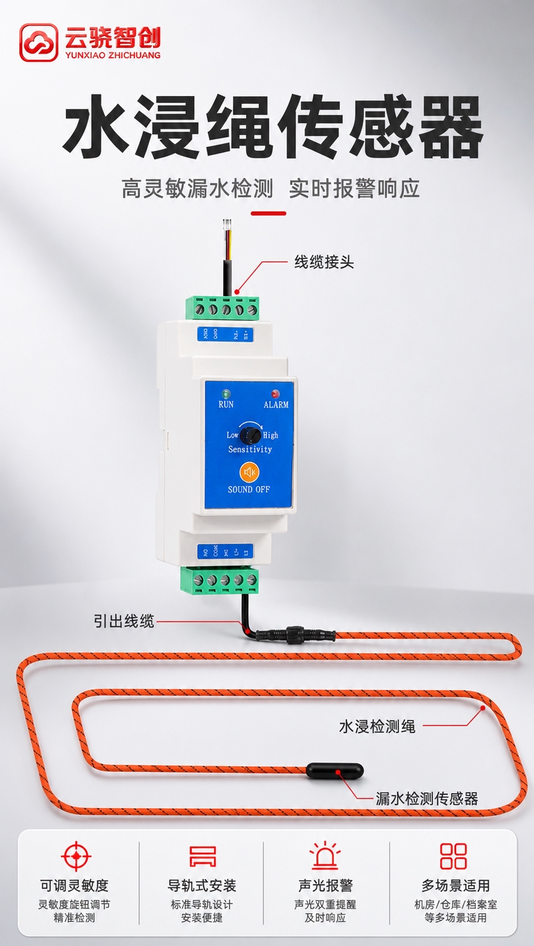 [商品] 使用【图1】水浸绳传感器产品图；保留白色导轨式主机、… - 图片创意预览