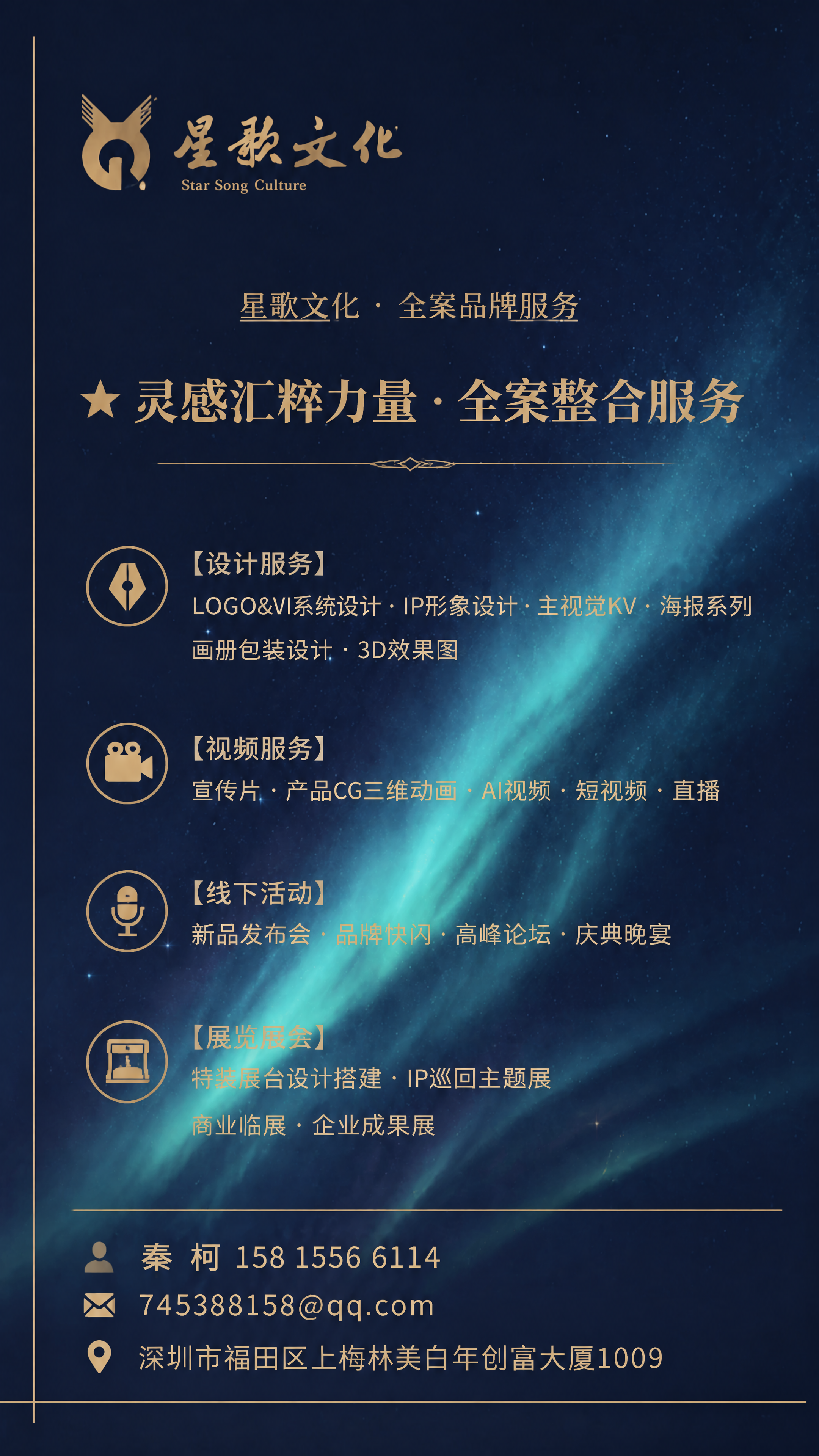 名片背面设计，以正面为模板，背景完全一致：深邃藏蓝色夜空背景，… - 图片创意预览