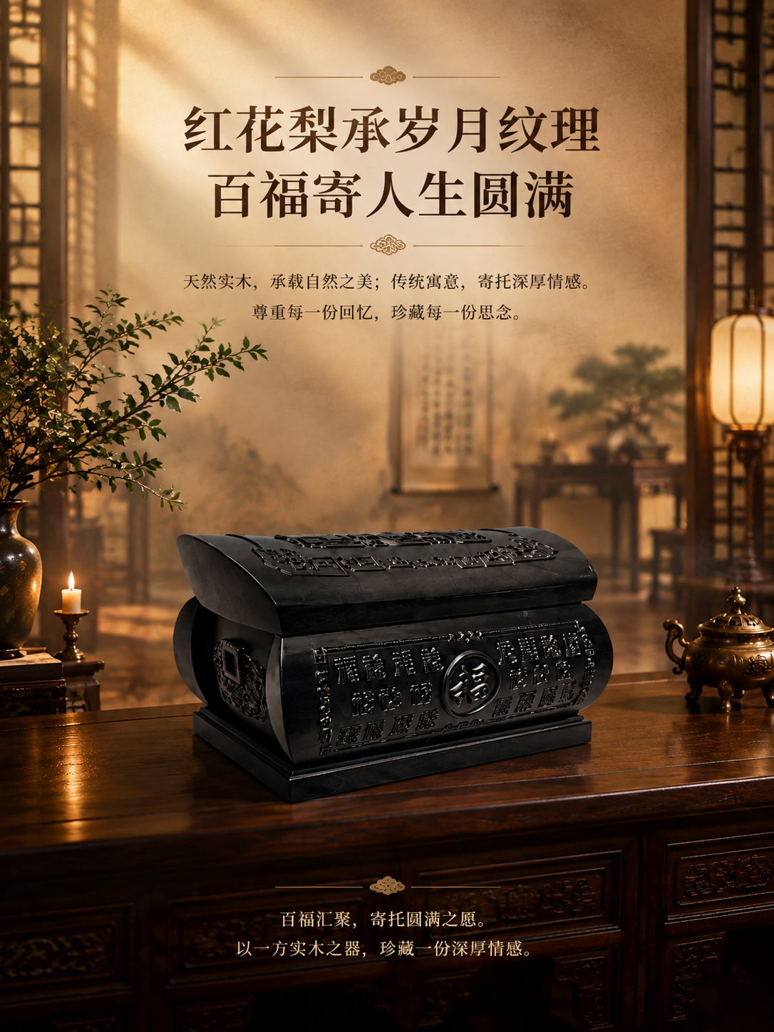 [商品] 使用【图1】百福红花梨实木骨灰盒斜侧角度；严格保留原… - 图片创意预览